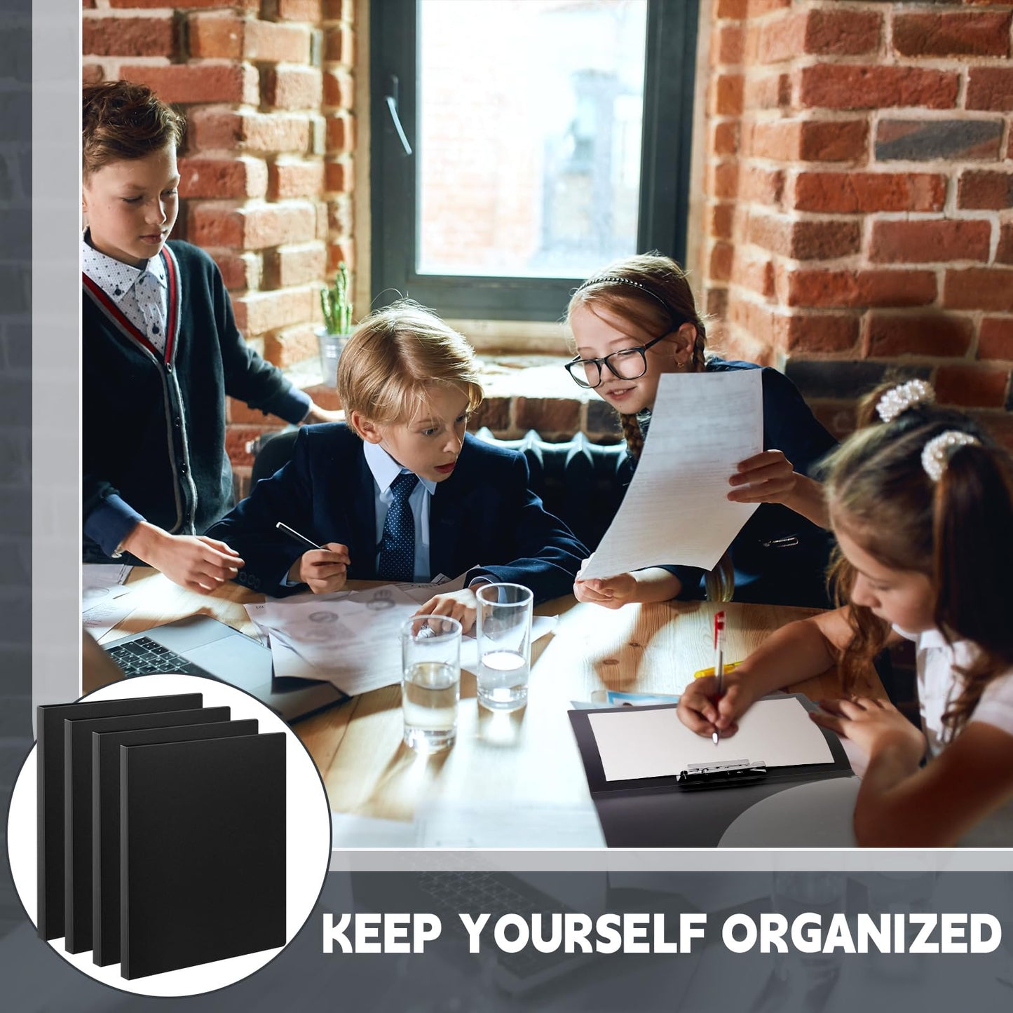 Teling 12 Pack Punchless Clamp Binder Folder 8.5 x 11 Inch Ringless Binder Holds with Pocket, Flexible Metal Clip and Poly Covers, 100 Letter Size Pages, for Work, School(Black)