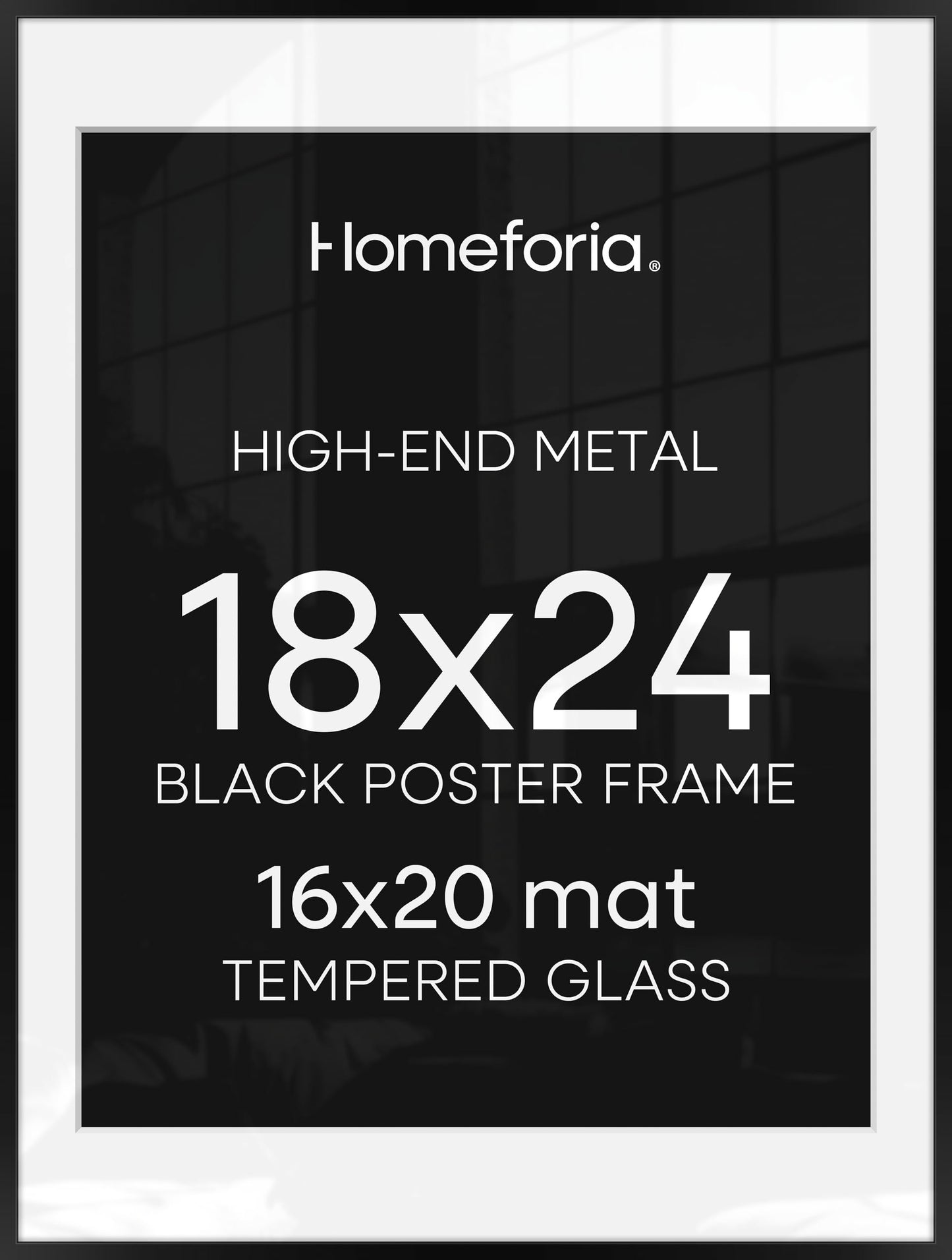 Homeforia 18x24 Poster Frame Black, High End Metal 18 x 24 Picture Frames with Mat 16 by 20 inch Photo, 18x24 Black Frame Matted to 16x20 Print, 24x18 Hanging Frame, Tempered Glass, Wall Kit, Set of 1
