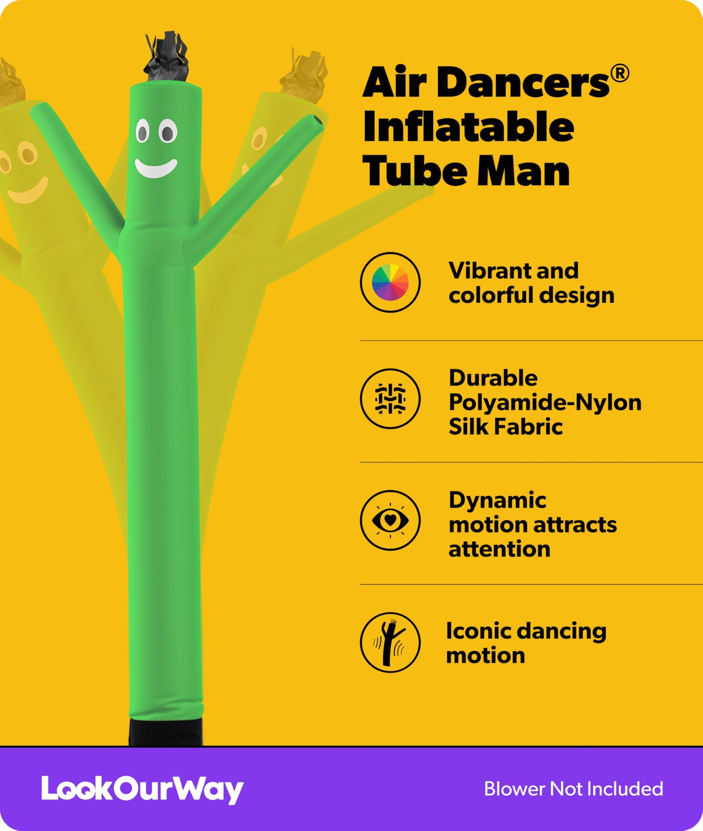 LookOurWay Air Dancers Inflatable Tube Man Attachment - 10 Feet Tall Wacky Waving Inflatable Dancing Tube Guy for Business Promotion - Blower Not Included - Green