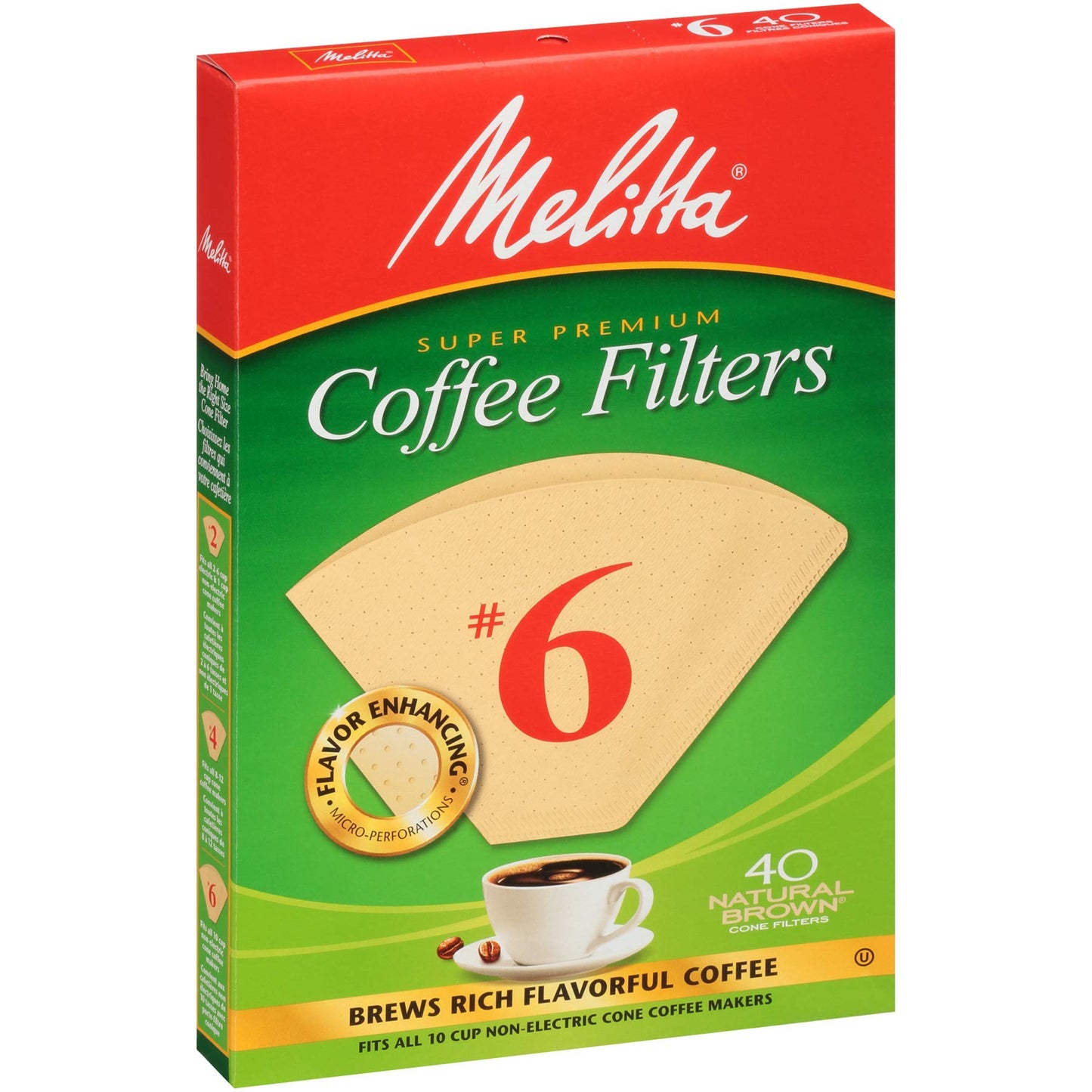 Melitta #6 Cone Coffee Filters, Unbleached Natural Brown, 40 Count (Pack of 12) 480 Total Filters Count - Packaging May Vary