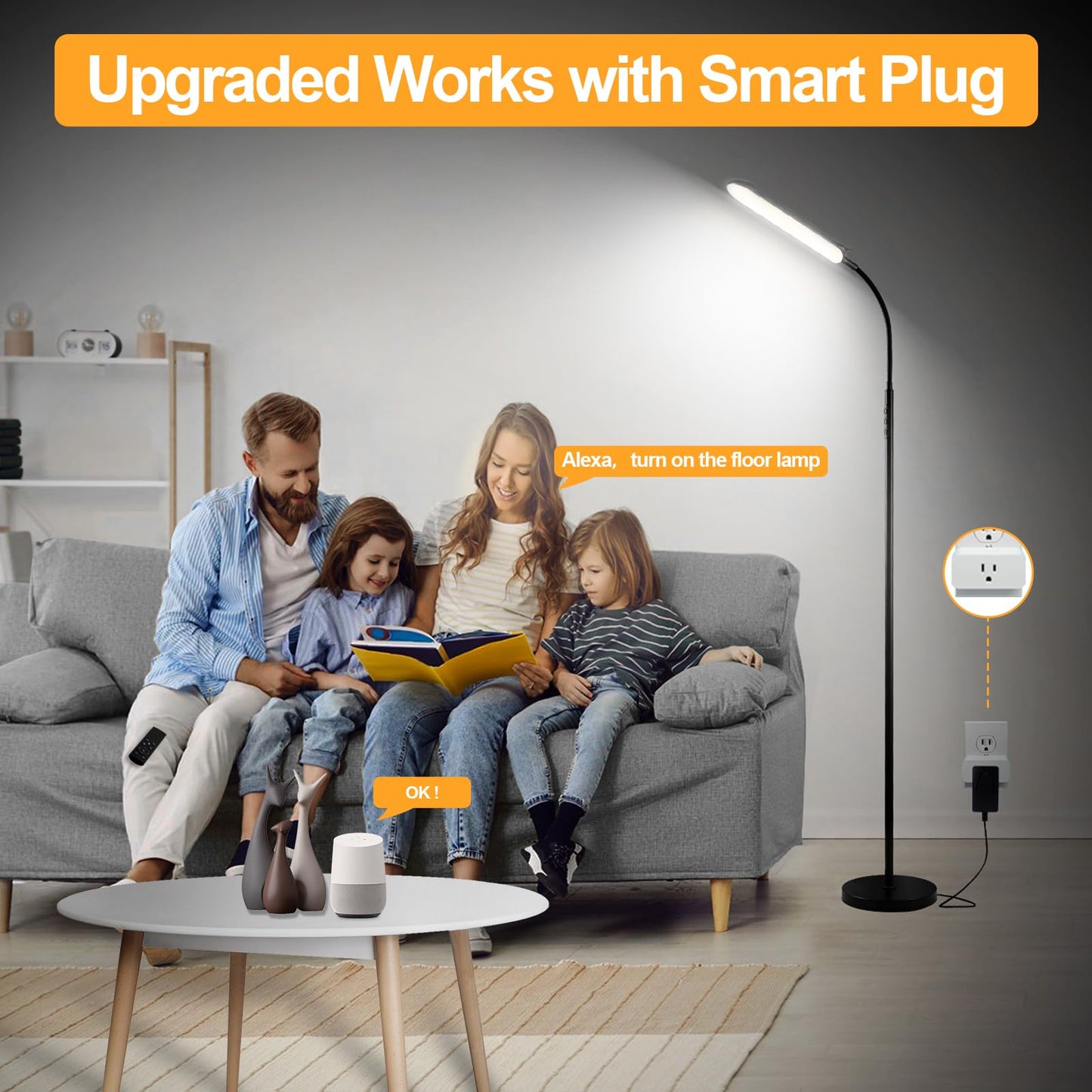 marctronic Floor Lamp, 18W 1800LM Super Bright LED Floor Lamp with Remote & Works with Smart Plug, Dimmable Timing Eye Caring Reading Lamps Floor Standing for Living Room Bedroom Office
