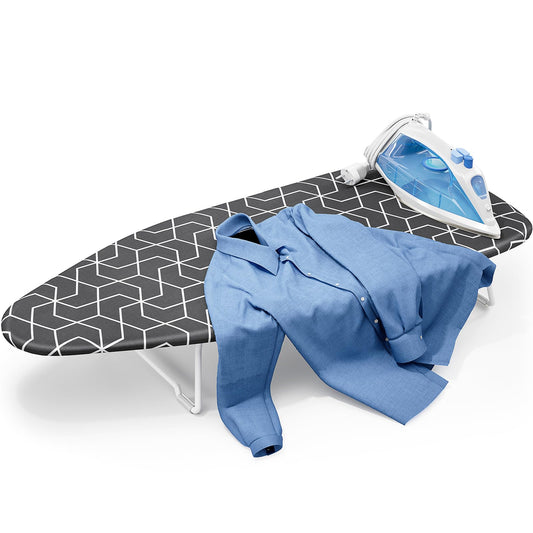 12”×30” Small Ironing Board top with Heat Resistant Cover, Compact Mini Ironing Board with Metal mesh Frame,for Dorm,Apartment and Travel, Hook for Hanging, Iron Board, Iron Table Stand Dark Gray