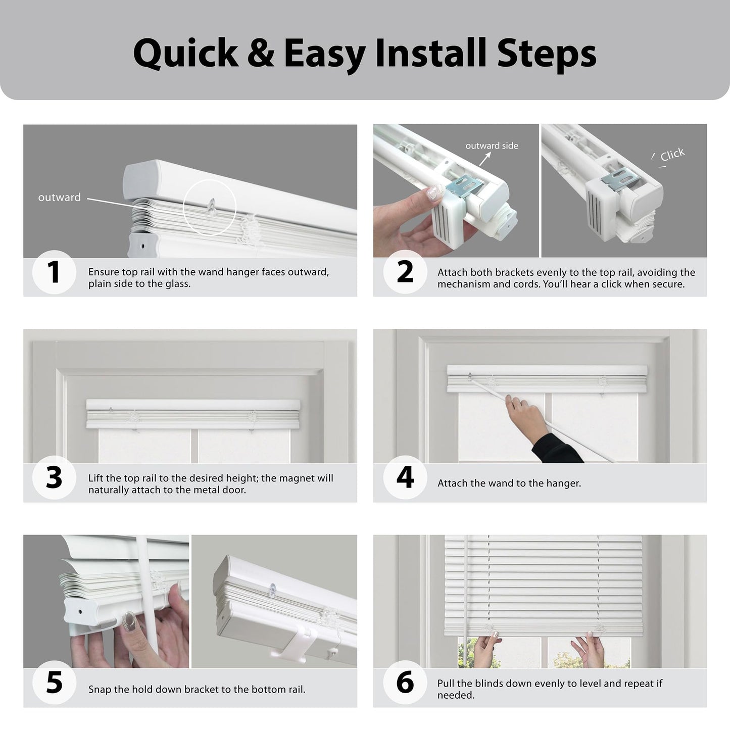 DEZ FURNISHINGS Cordless No Tools 1" Magnet Mini Blinds for Metal Doors, Room Darkening, 25" W x 42" H, White