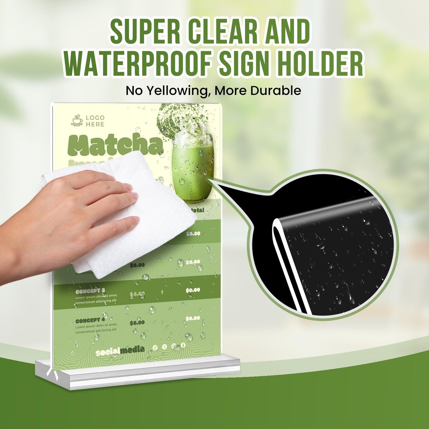 Acrylic Sign Holder 5x7, 25 Pack Clear Double Sided Table Menu Vertical Display, Plastic Flyer Display Stand, Paper photo Plastic Sign Frame Suitable for Restaurants Office Store Hotels, Show Fair