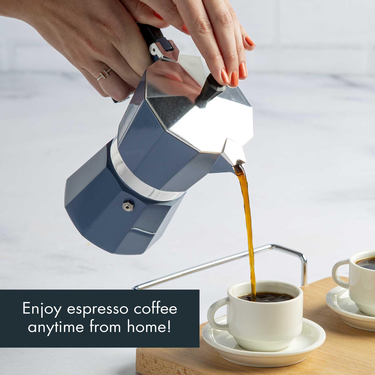 Primula Classic Moka Pot Stovetop Espresso and Coffee Maker, Italian and Cuban Cafetera for Rich Espresso Brewing, Durable Aluminum Greca Coffee Maker with Easy Grip Handle, 6-Cup, Blue