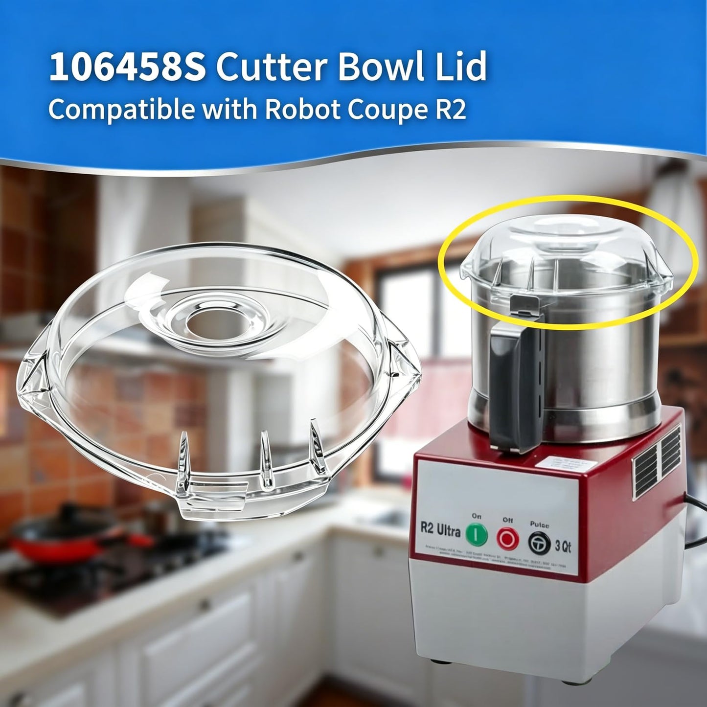 106458s Cutter Bowl Lid Compatible with Robot Coupe R2, R2N, R2U, R2 Dice, R2 Ultra Dice, R100, R101 Series Food Processors, R2 Top Lid Replace 105236, ROBR204 Food Processors R2 Cutter Lid Cover