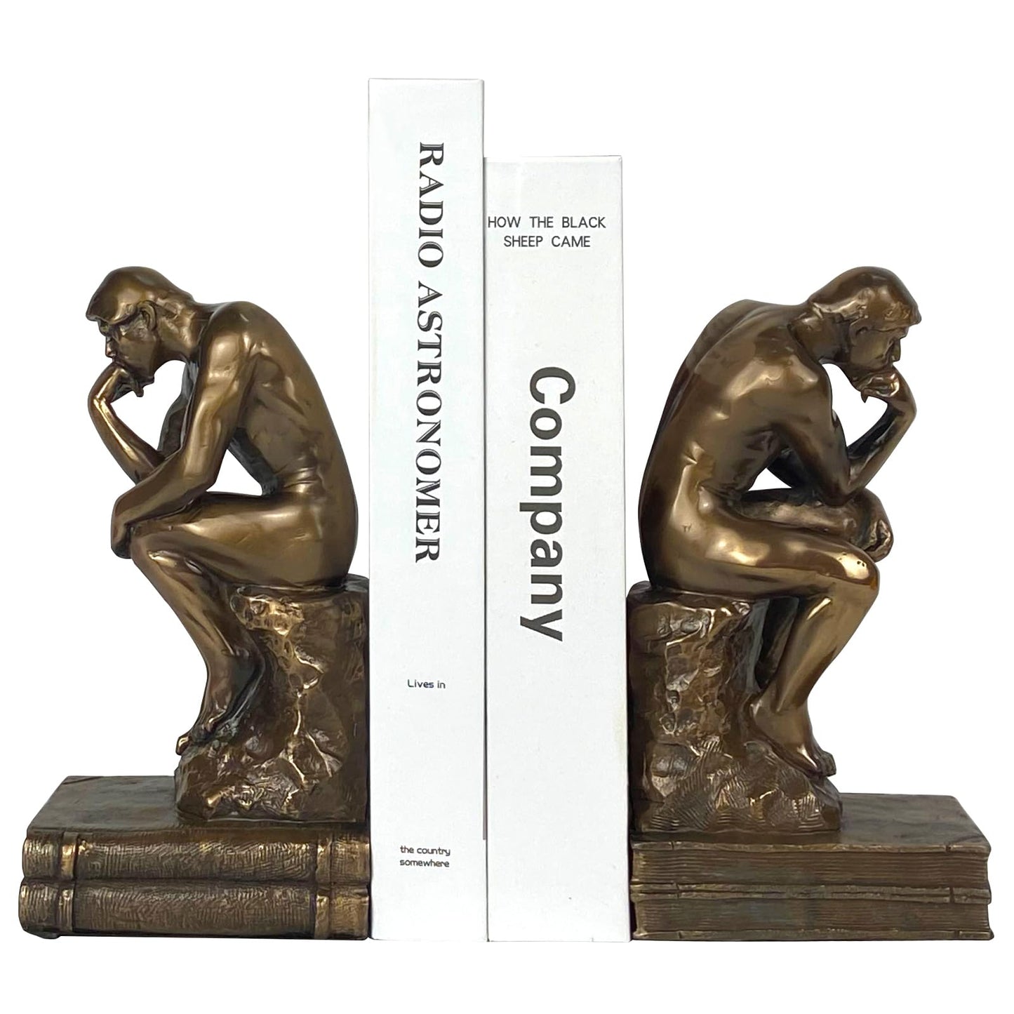 Cool Bookends Gold Decorative Unique Book Ends Book Stopper The Thinker Statue Sculpture Home Decor (2 Pack)