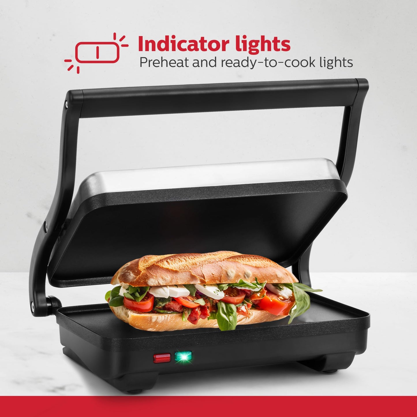 Holstein Housewares Electric Griddle for Toasting Sandwiches, Various Snacks - Black/Stainless Steel (260 x 170mm)