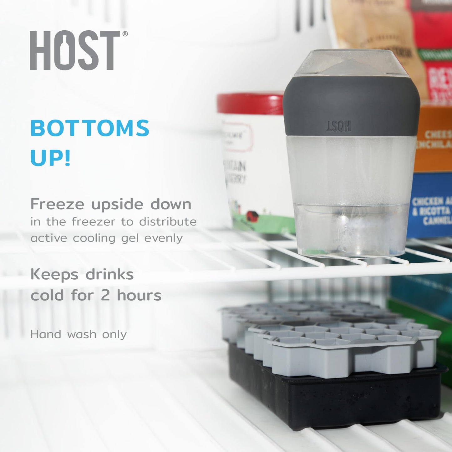 HOST Champagne Freeze Double-Walled Stemless Wine Glasses Freezer Cooling Cups with Active Cooling Gel and Insulated Silicone Grip - 9 Oz Plastic Tumblers, Seafoam Tint, Set of 2