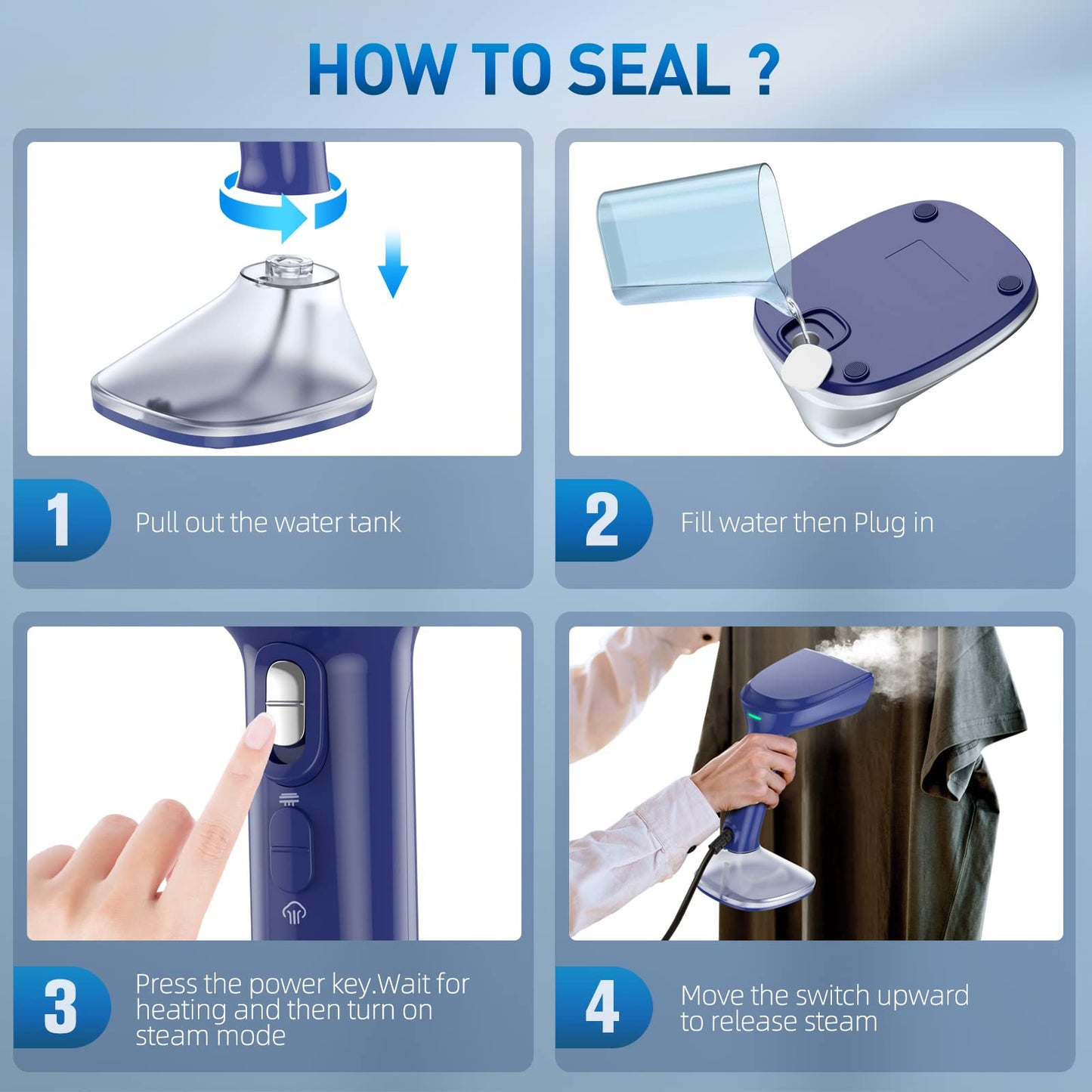 Steamer for Clothes - 1800W Powerful Steam, 2 Modes for Wet and Dry Ironing, 20-Second Fast Heat-up,Detachable Water Tank with Heat-Resistant Gloves -Removing Wrinkles.Only for 120V Countries.Blue
