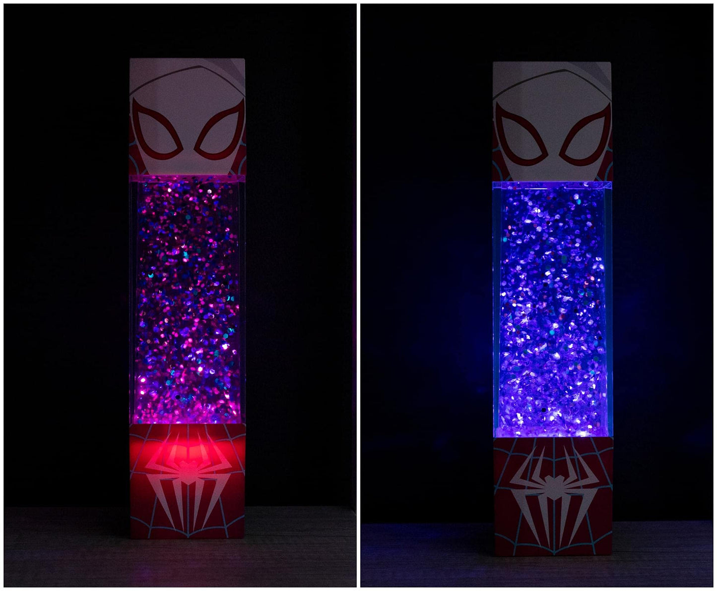Marvel Spider-Gwen USB Powered Glitter Motion Lamp LED Light | Nightstand Table Lamp For Bedroom, Desk, Living Room | Home Decor Room Essentials | Comic Book Toys, Gifts And Collectibles | 12 Inches