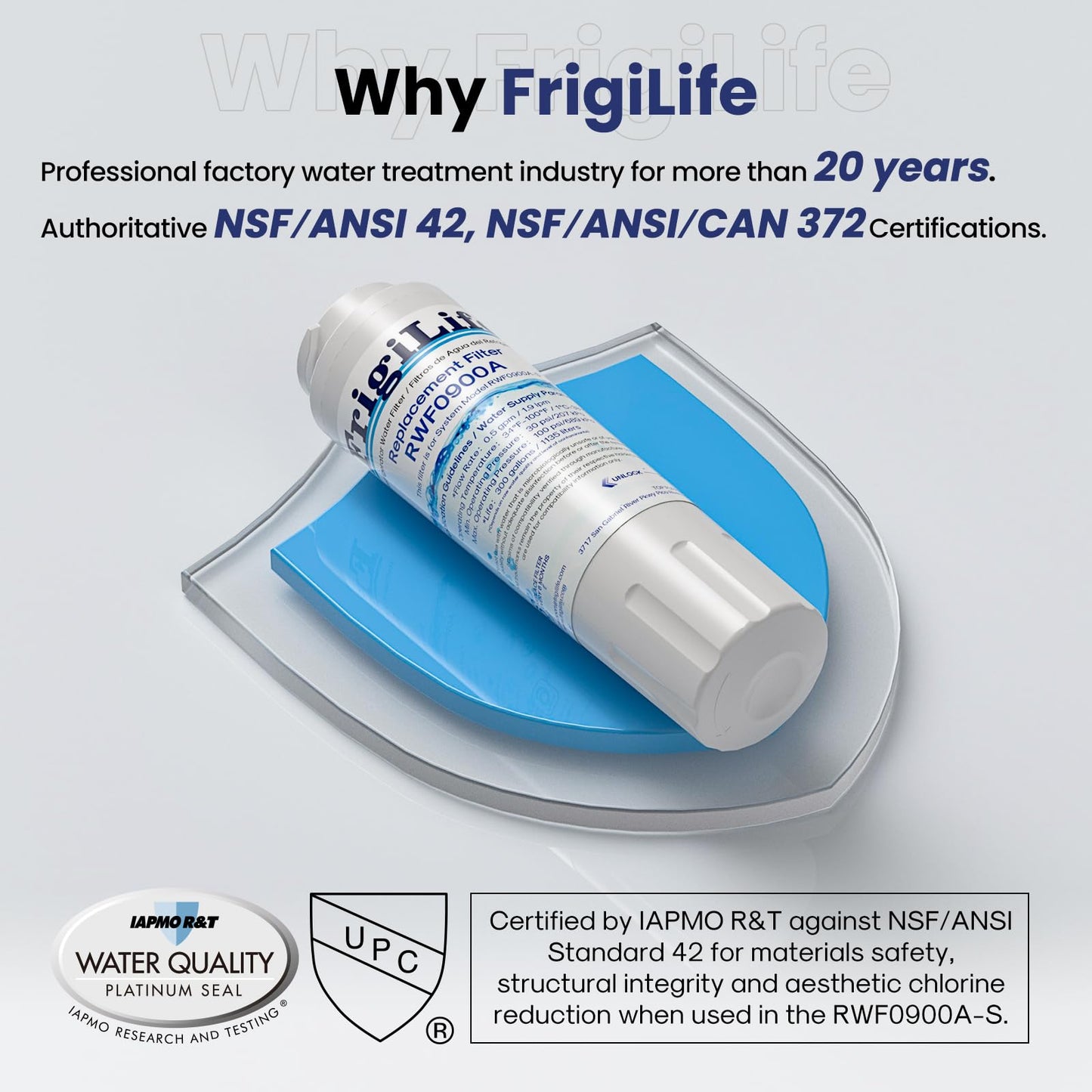 FrigiLife UKF8001 Replacement for EveryDrop Filter 4, Everydrop EDR4RXD1, UKF8001AXX-200, UKF8001P, Whirlpool 4396395, 469006, FMM-2 MPF15090 WF-UKF8001, SGF-M9 Refrigerator Water Filter, 4PACK