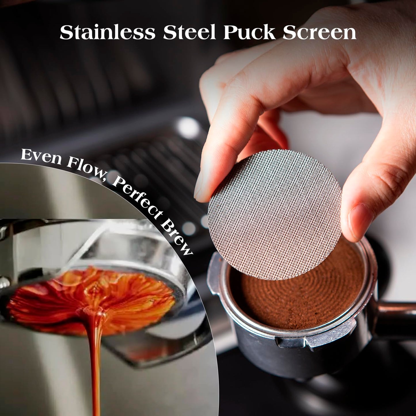 troletoi 7 PCS 58mm Espresso Accessories Kit: Espresso Tamper, Coffee Distributor, Puck Screen, Dosing Funnel and WDT Tool Espresso Machine Accessories, Professional Espresso Tools