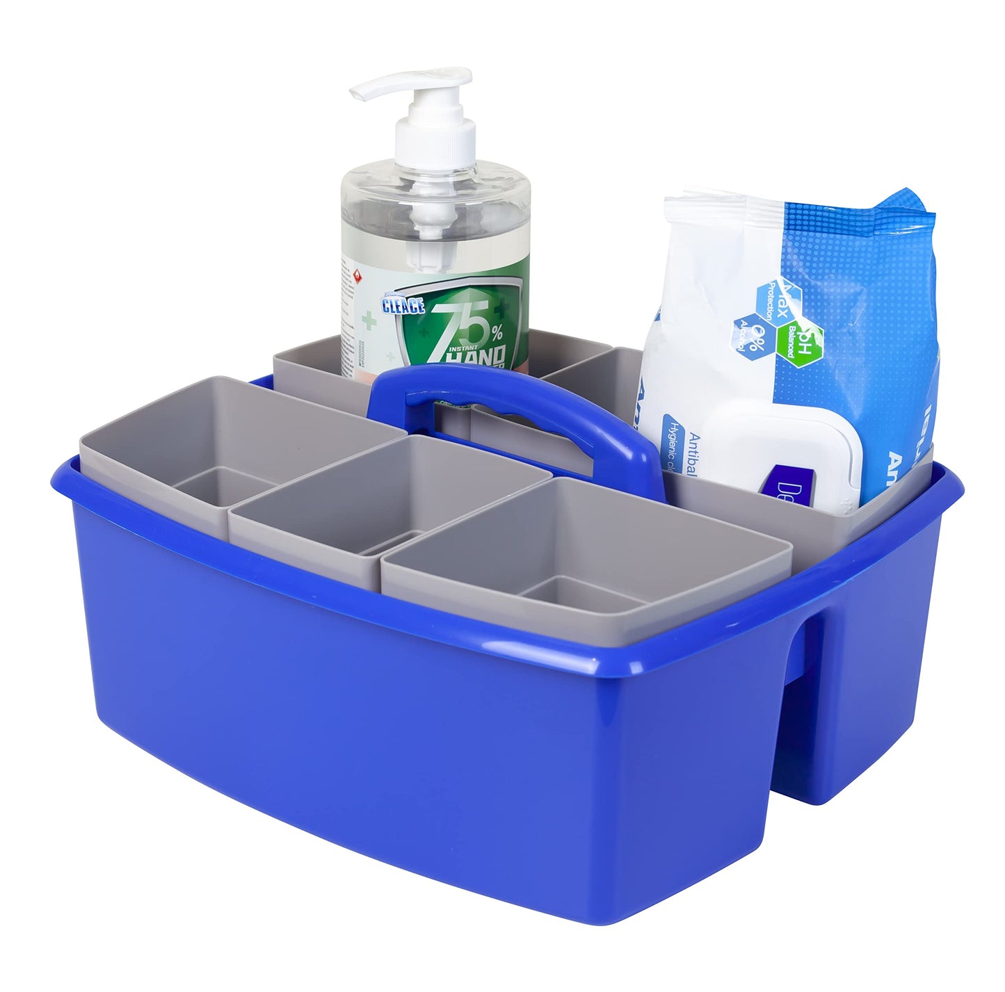 Storex Large Classroom Caddy with Cups, 13 x 11 x 6.575 Inches, Blue, Case of 2 (00985U02C)