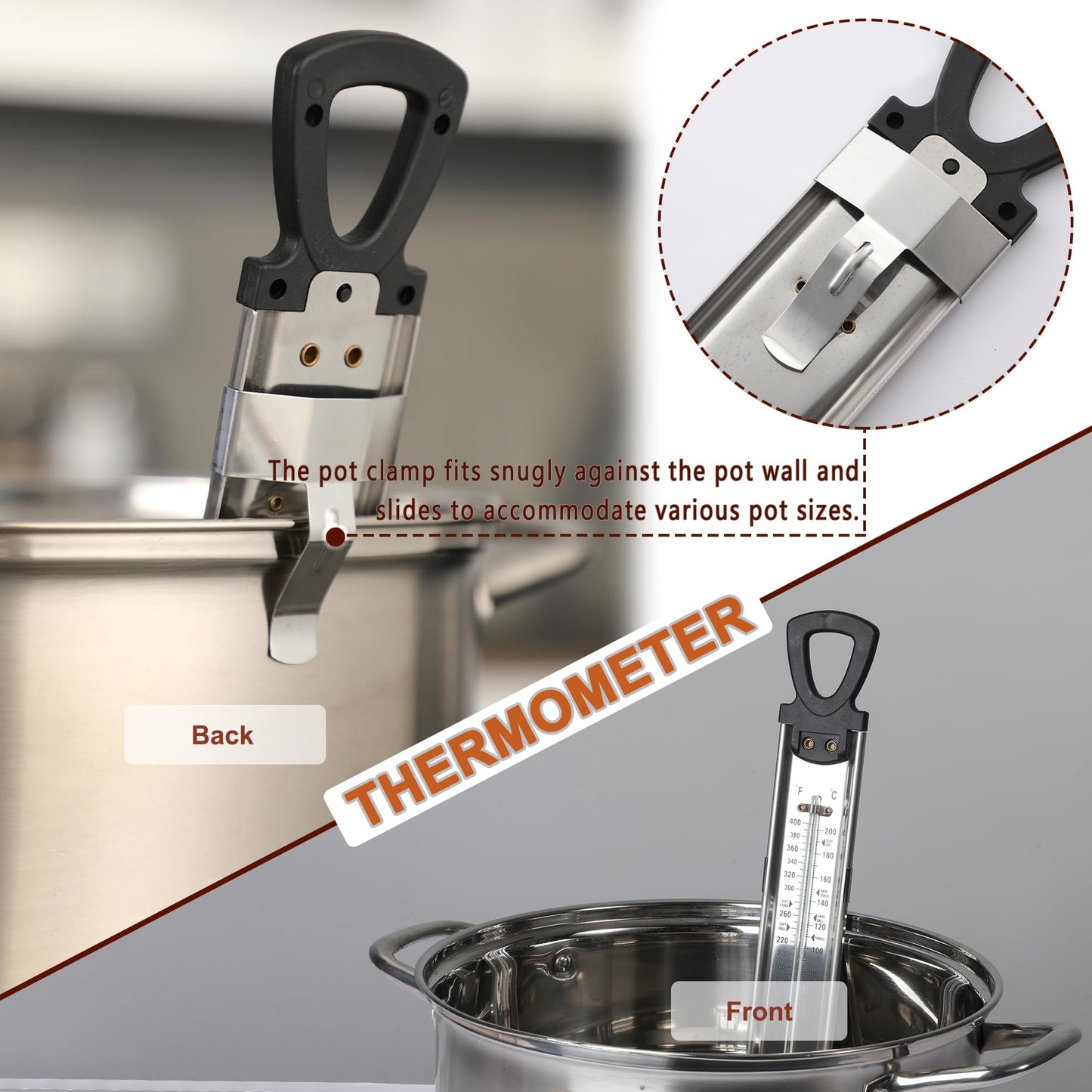 Oil Fryer Filters, Stainless Steel Filter Strainer with Thermometer, Cone Strainer Holder Stand with 20pcs Cone Filter Paper & Folding Arm to Deep Fryers, for Cooking Oil Filter and Maple Sap Making