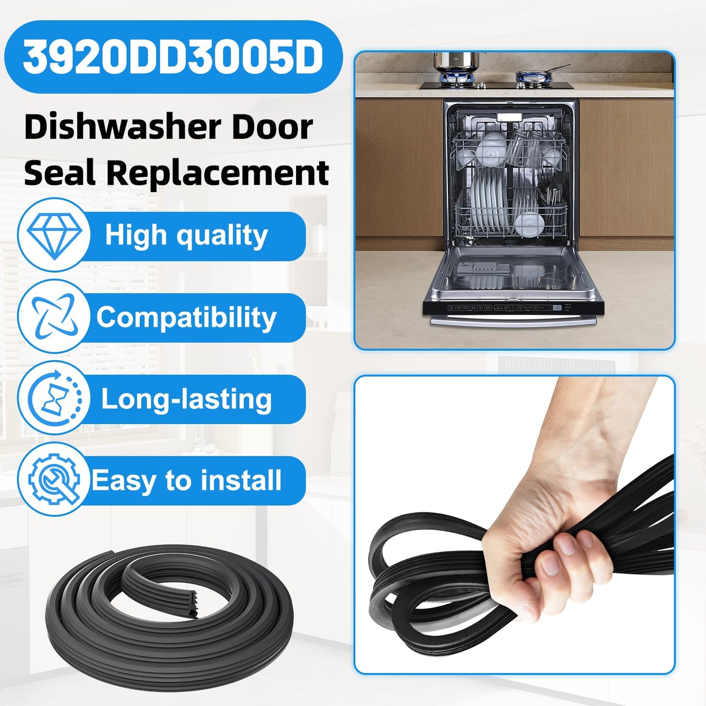 Upgraded 3920DD3005D Dishwasher Door Seal Gasket Compatible with LG Dishwasher Replacement Parts, Fits LDF5545SS LDF5545ST LDF5545WW LDT5678BD Kenmore 665 Dishwasher Door Seal
