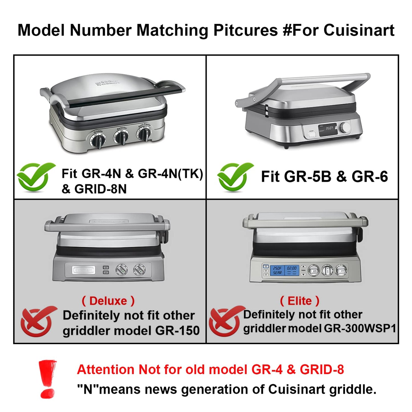 Waffle Plates Only for Cuisinart Griddler GR-4N, GR-5B, GR-6 and GRID-8N Series, Nonstick Coating Baking Waffle Plates by Gvode