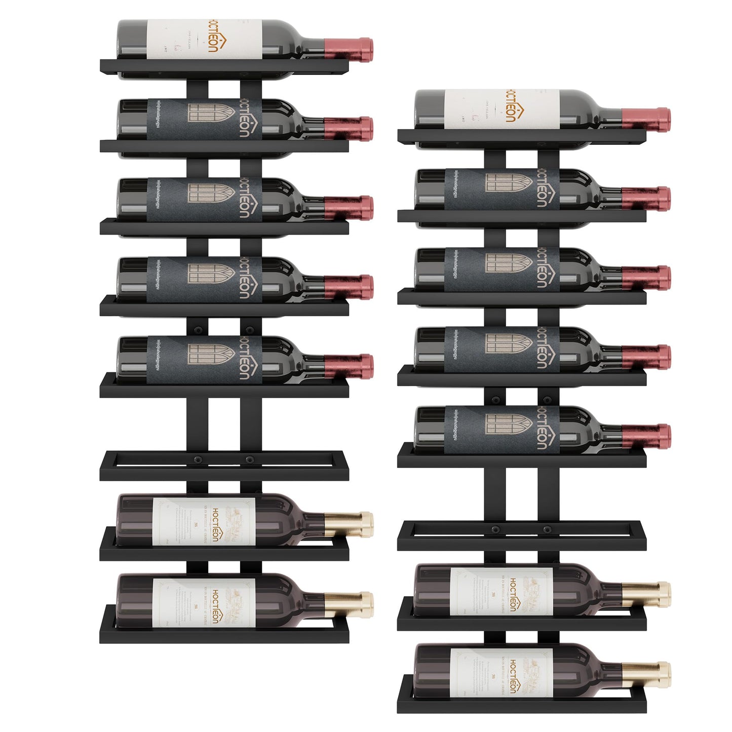 Hoctieon 2-Set 8 Tier Wall Mount Wine Rack (16 Tiers), Wall Racks for Wine Bottles Display and Storage, Hanging Bottle Organizer for Living Room, Dining Room, Wine Cellar, Bar, Black