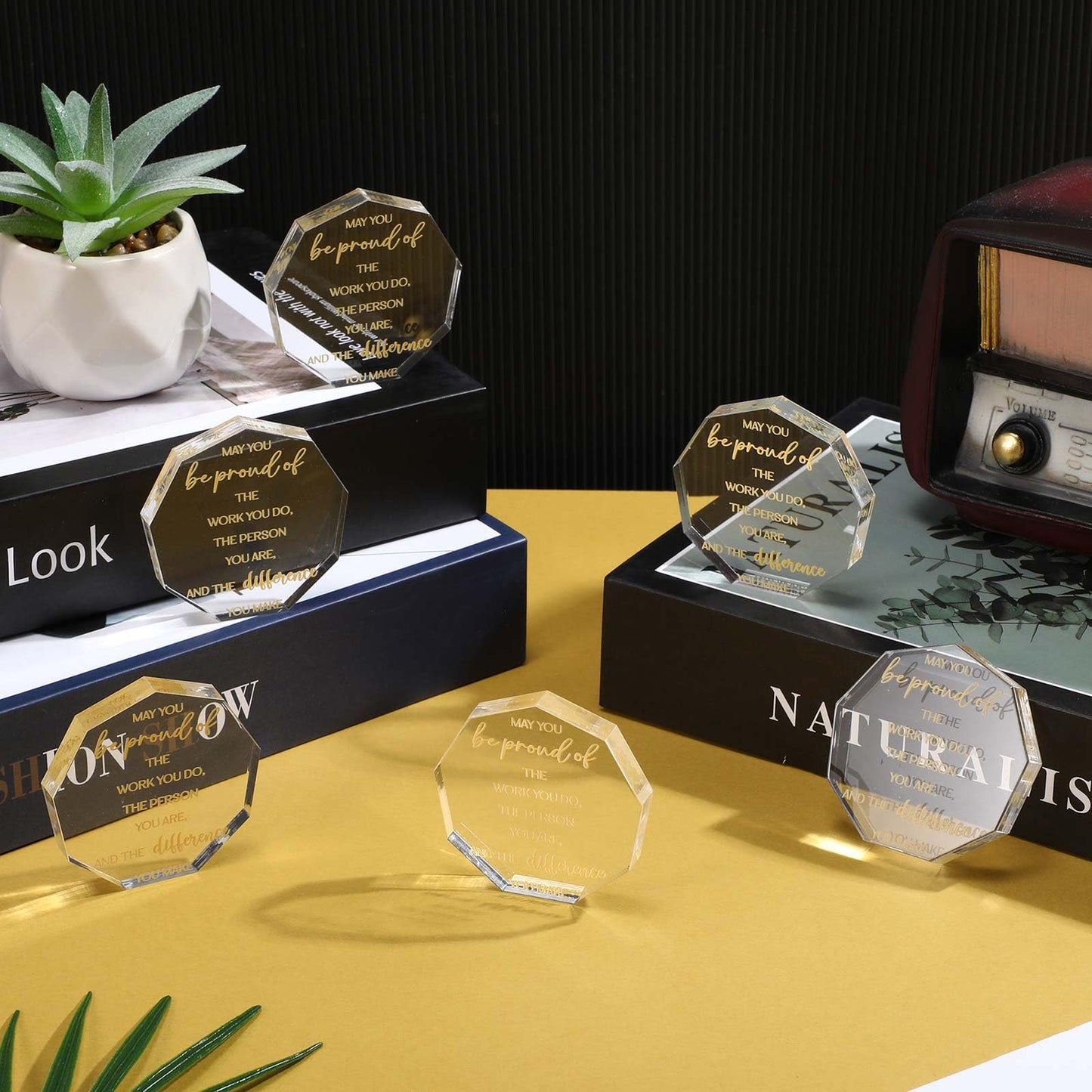 Huquary 50 Pcs Employee Appreciation Awards for Coworker Acrylic Thank You Gifts Trophy Be Proud of The Work You Do Prizes for Colleague Retirement Farewell Motivational Gift (Irregular Style)