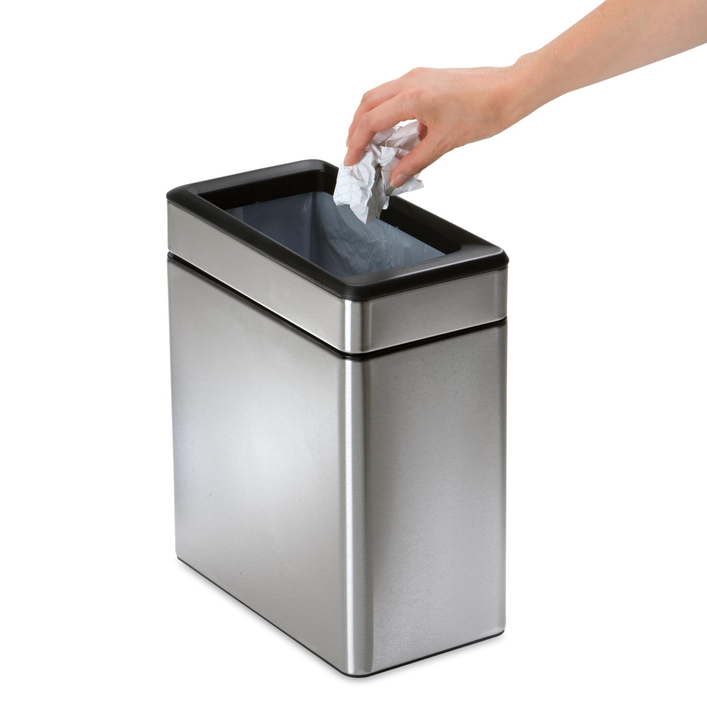 simplehuman Slim Open Can, 10L / 2.6 Gallon Commercial Office Trash Can for Hotel Rooms, Conference Rooms, Reception, Heavy Duty Stainless Steel, ADA-Compliant, Brushed Stainless Steel