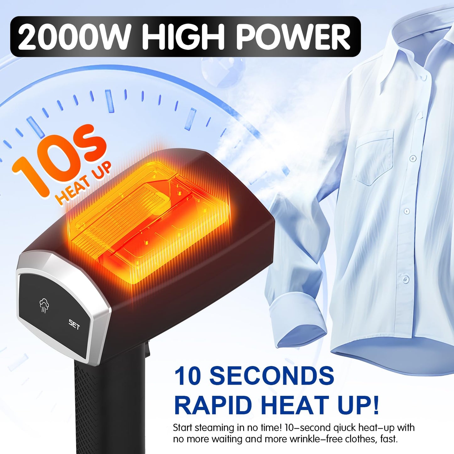 2000W Powerful Handheld Steamer for Clothes, 10-Second Heat-Up, 40g/min Steaming, 350ml Tank, 3 Adjustable Settings & Leak-Proof Design, Portable Garment Steamer for Travel and Home Use