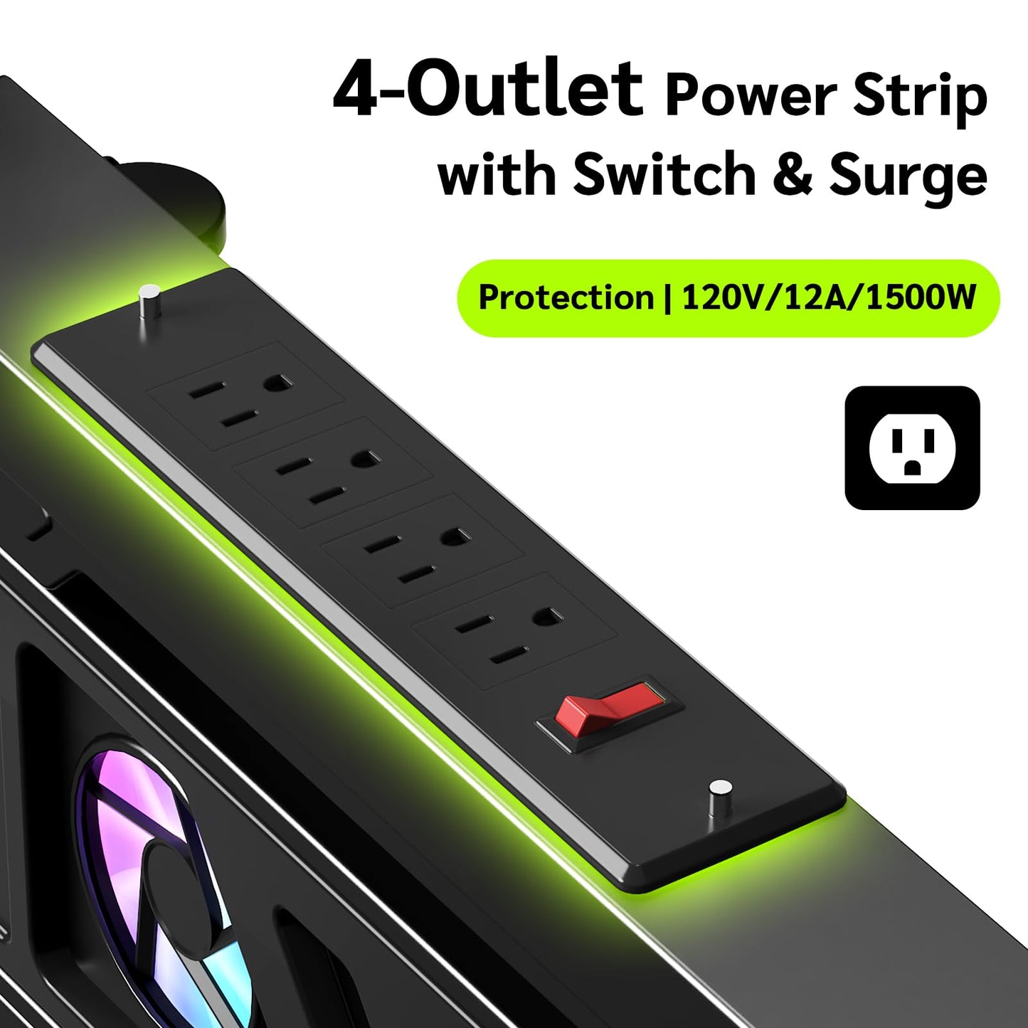 Adjustable CPU Holder with Charging Station and Cooling Fan with RGB Light,Mobile CPU Holder with 4 Rolling Casters, Under Desk CPU Bracket PC Floor Cart PC Riser for Office, Home (Socket with Fan)