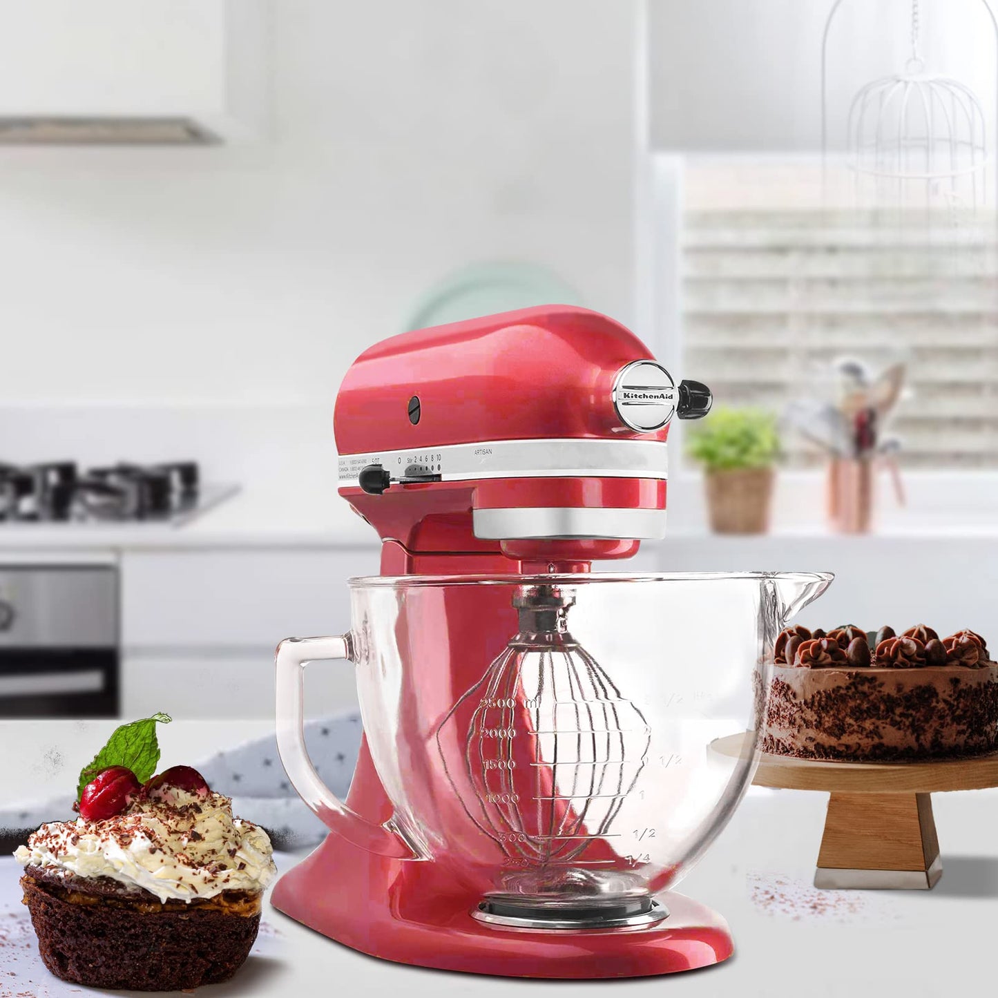 Kltchonald Tilt-Head Stand Mixer Glass Bowl, 5 QT,Compatible with Kitchenaid Artisan 5KSM125, 5KSM150, 5KSM175, 5KSM7580, KSM150, RRK150,K45, K45SS, KSM75, KSM90, KSM95,Classic without Lid