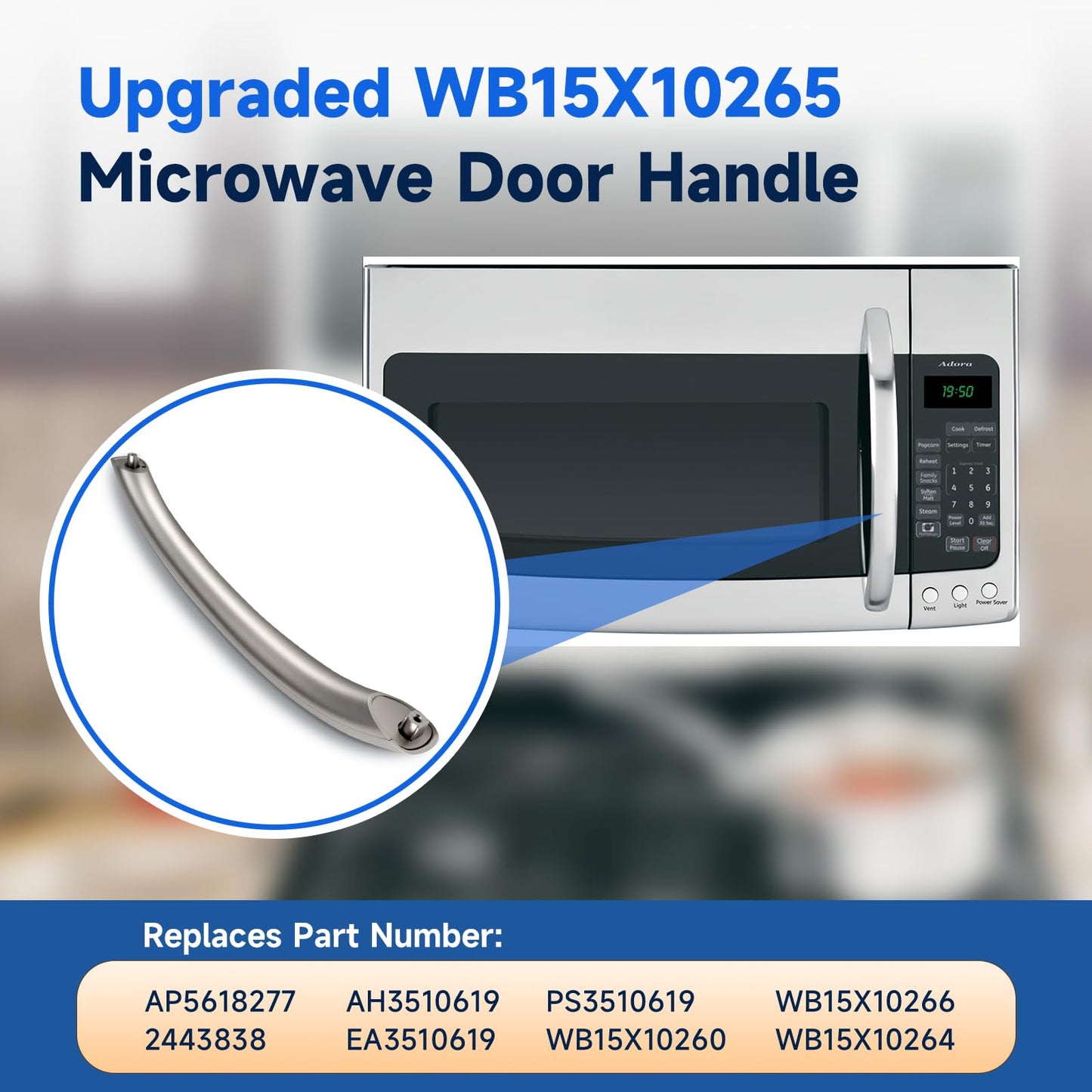 Upgraded WB15X10265 Door Handle Replacement Compatible with GE JNM1951SR1SS DVM1950ER2ES, WB15X10265 Microwave Door Handle Replace WB15X10260 WB15X10266 WB15X10264 AP5618277 2443838 AH3510619