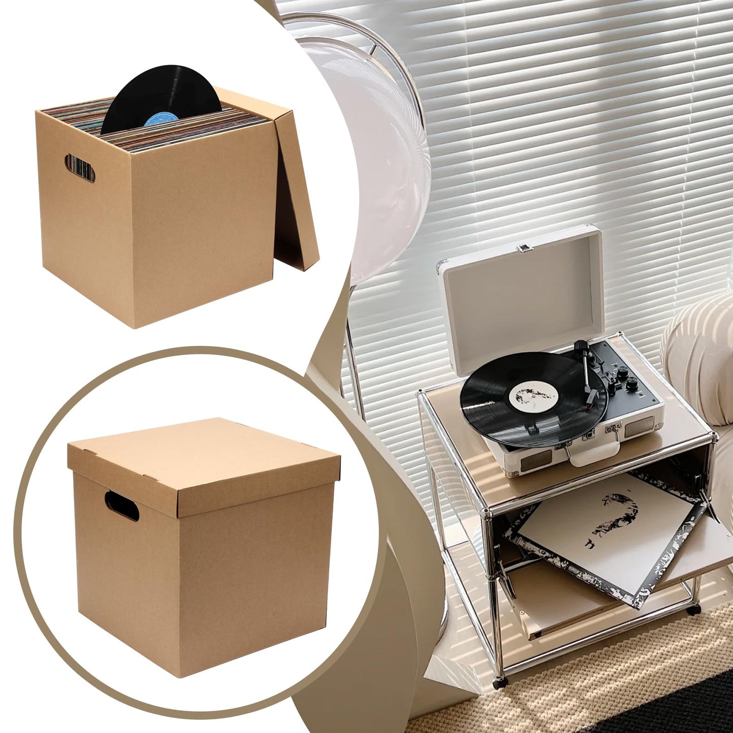 DIICCYO 5 Pcs 12'' Cardboard Vinyl Record Storage Box, Moving Box with Double Thickness Handles and Lids Record Album Storage Crate, Cardboard Crate for Album Vinyl Storage