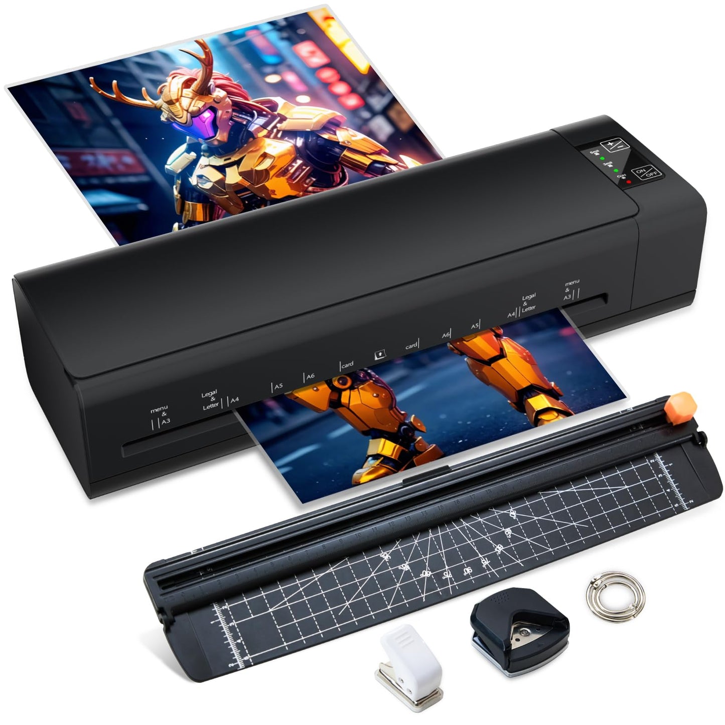 13 Inch Laminator Machine, A-3 9-in-1 Thermal Laminator with Sheets for Hot & Cold Laminating Machine, Features Fast 60-Sec Warm Technology and Never-Jam Design for Home,Office,or School Use (Black)