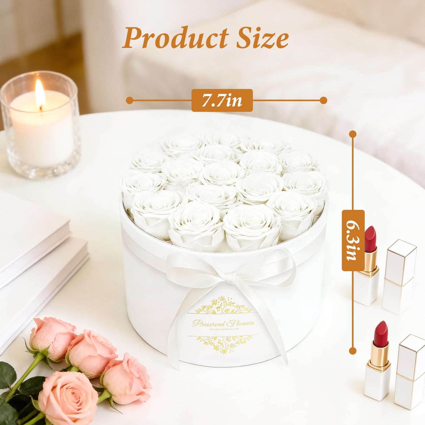 17 Forever Flowers in a Luxury Suede Box, Preserved Roses Birthday Gifts for Women, Romantic Anniversary Valentines Day Gift for Her Girlfriend Wife, White