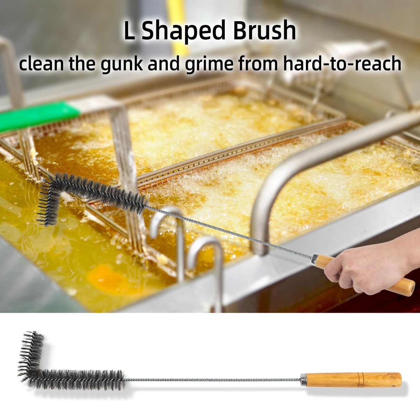 3 Pieces Fryer Cleaning Tools, Stainless Steel Deep Fryer Cleaning Tools, Including Basket Fryer Brush, L-Shape Deep Fryer Cleaning Brush and Fryer Cleanout Rod, Air Fryer Cleaning Brush Tools