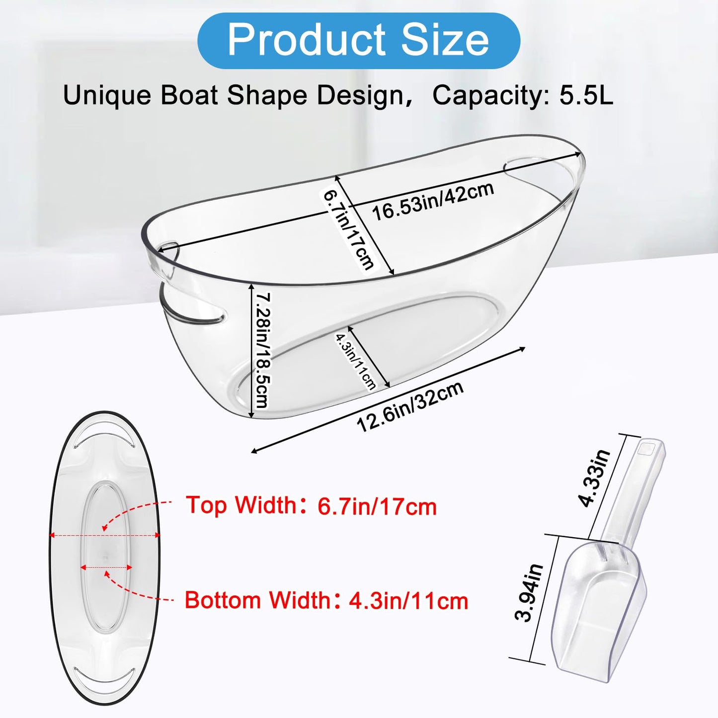 Ice Buckets for Parties 2 Packs,Ice Bucket with Scoops&Metal Wine Bottle Opener,Clear Acrylic Ice Champagne Buckets Tub for Parties,Mimosa Bar Supplies,Beer,Beverage&Drinks 5.5L (16.53 x 7.3 x 6.8in)