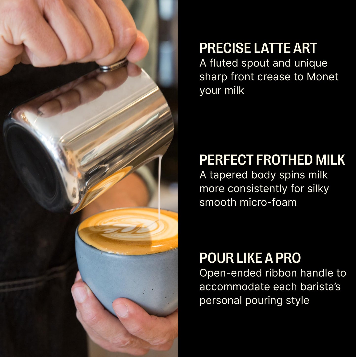 Fellow Eddy Steaming Pitcher - Milk Frother Pitcher with Fluted Spout, Premium Barista Tools for Precision Latte Art, 18/8 Stainless Steel, Graphite, 12oz Jug