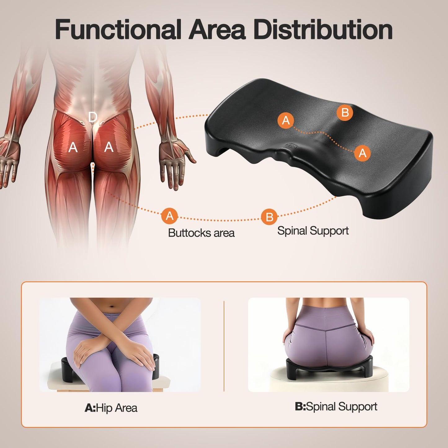 CXDYLCGF Ergonomic Seat Cushion for Office Chair, Car, Study and Meditation, Tailbone Relief, Spine Alignment, Pelvic Support, Posture Corrector,Recommended for Users Under 176LB