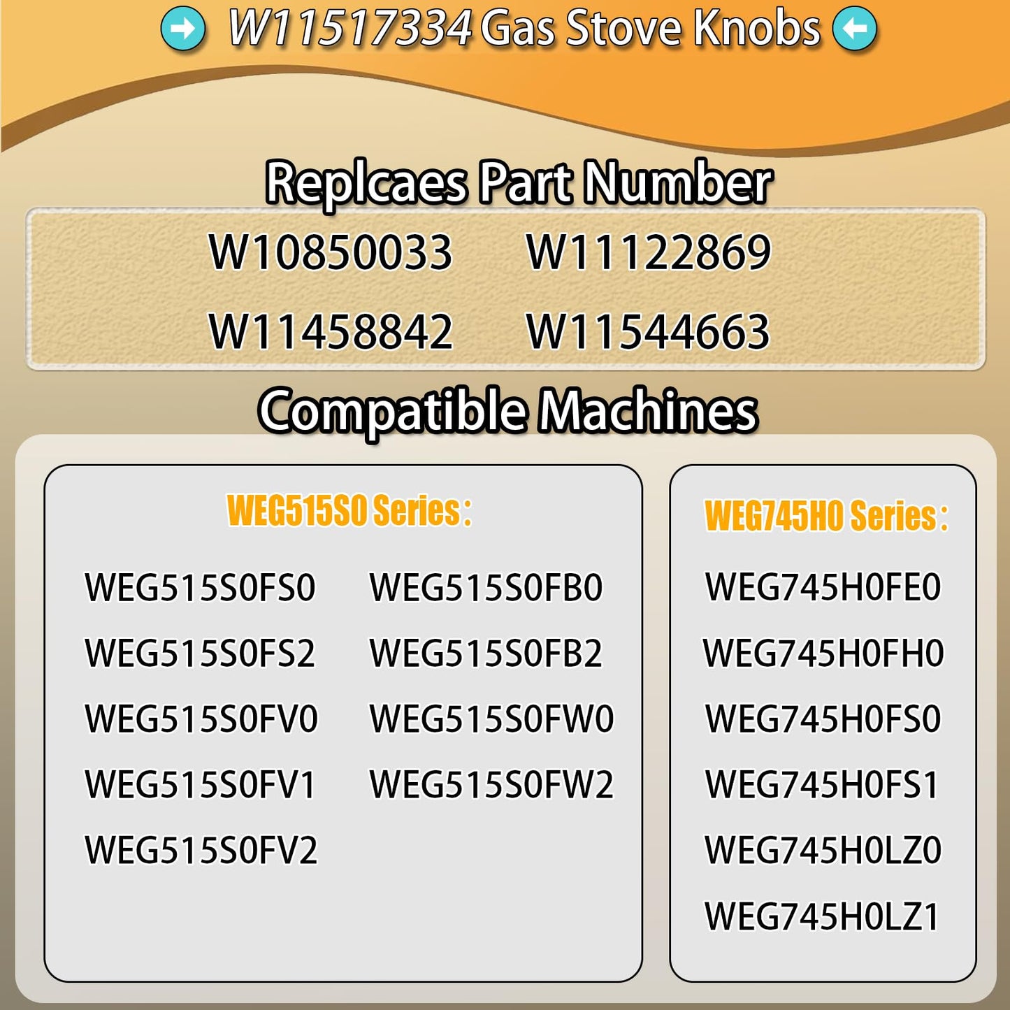 4 Pack Enhanced W11517334 for Whirlpool Gas Range Oven Knobs Replacements W10850033,W11122869 Compatible with Models WEG515S0FB0 WEG515S0FS0 WEG515S0FS2 WEG515S0FS3 WEG515S0FW0 WEG745H0FS0
