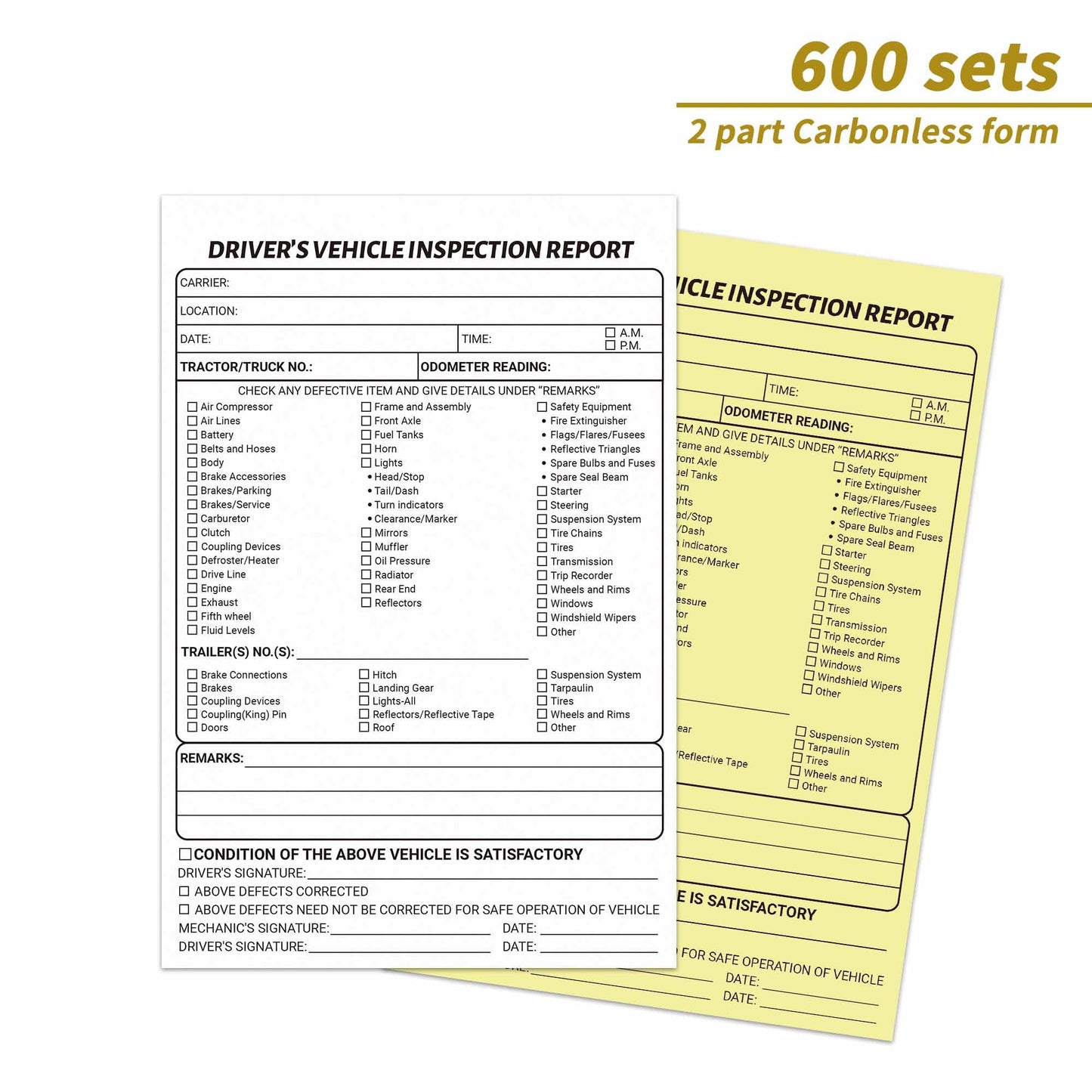 IMXYO 600 Sets Daily Pre Trip Inspection Book for Trucker,2 Part Carbonless,Driver's Vehicle Inspection Report, 5.5 x 8.3 Inch (50 Sets/Book, 12 Books)