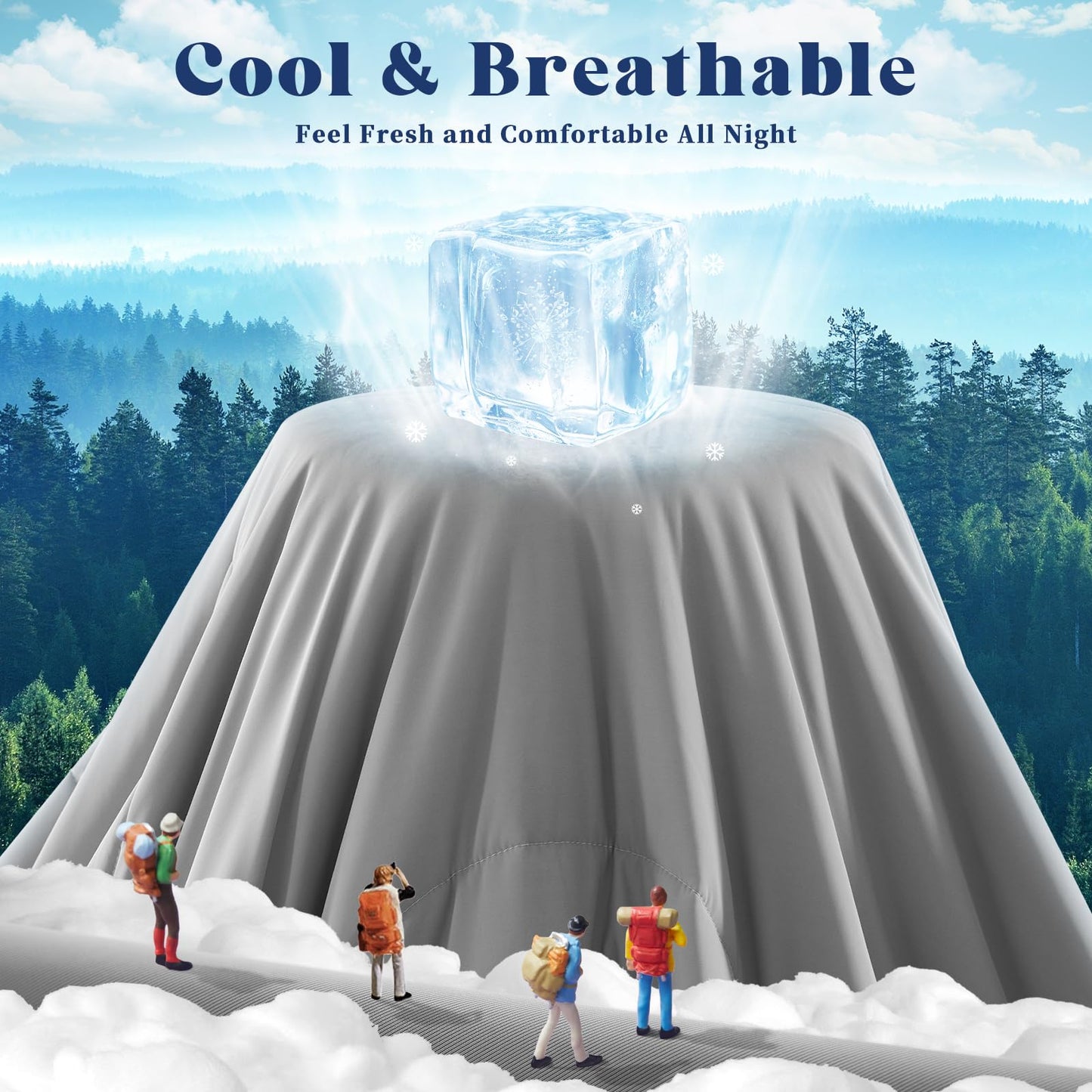 FineMay Cooling Comforter Queen Size, Double-Sided Cooling Blanket for Hot Sleepers & Night Sweats, Arc-Chill Q-Max > 0.4 Breathable Ice Blanket, Lightweight Cold Comforter (80''x90'', Light Grey)