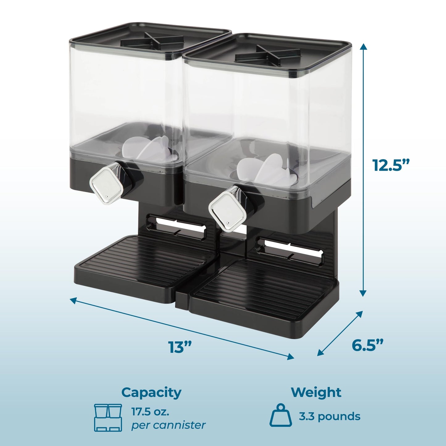 Honey-Can-Do Zevro Compact Dry Food Dispenser, Dual Control, Black/Chrome