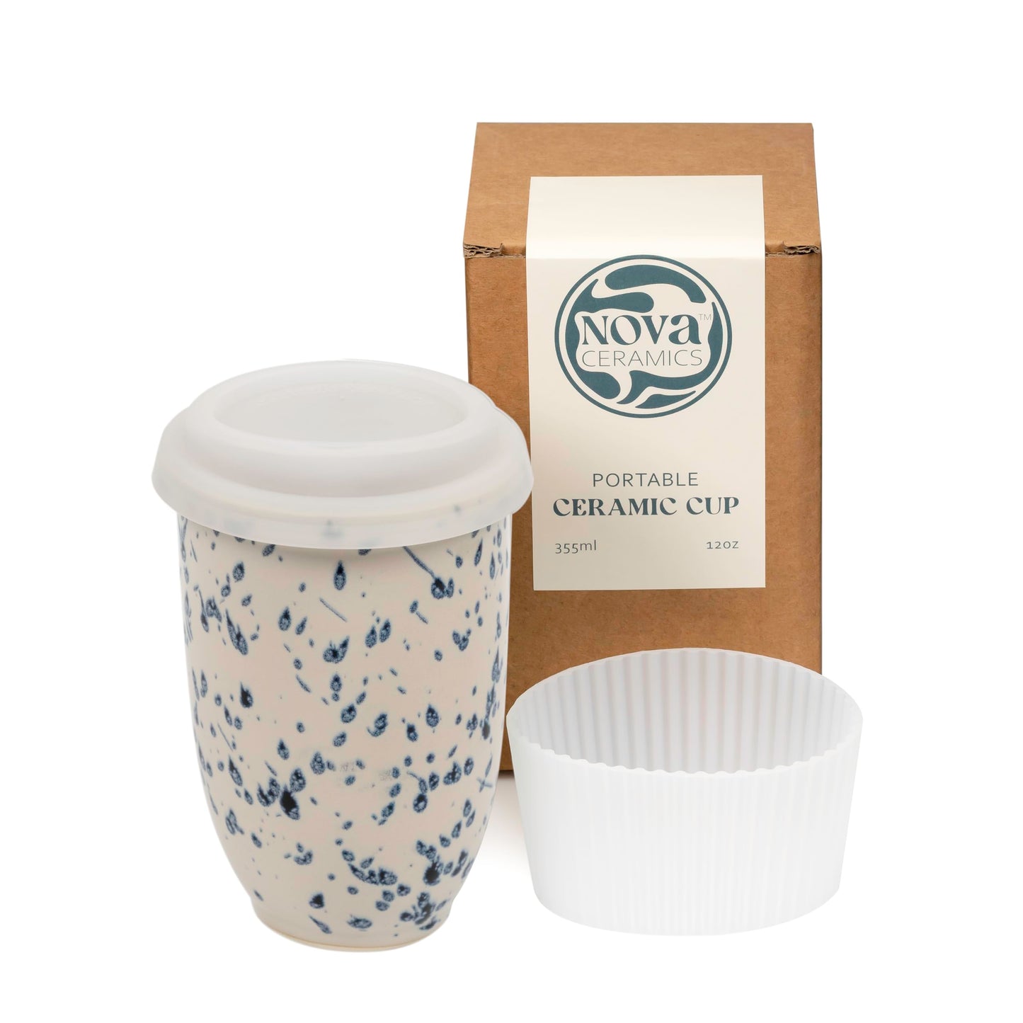NOVA CERAMICS Travel Mug - Travel Size Mug – Reusable Coffee Mug Unique to Go Mug – Microwave & Dishwasher Safe Coffee White & Blue Tumbler - Gifts for Women Men Him Her – 12oz – Orchid