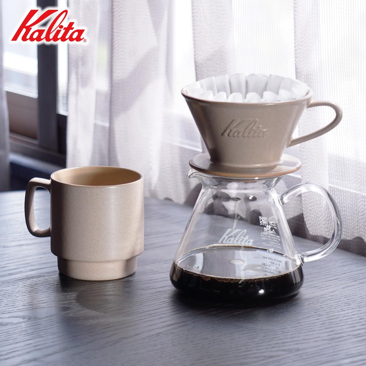 Carita Kalita Coffee Dripper Mino Ware High Heat Retention Pottery 1 to 2 Person DACHI & KalitaMI 155 Sand Brown #01103 Wave Series Made in Japan Drip Equipment for 1 or 2 People 1 Cup