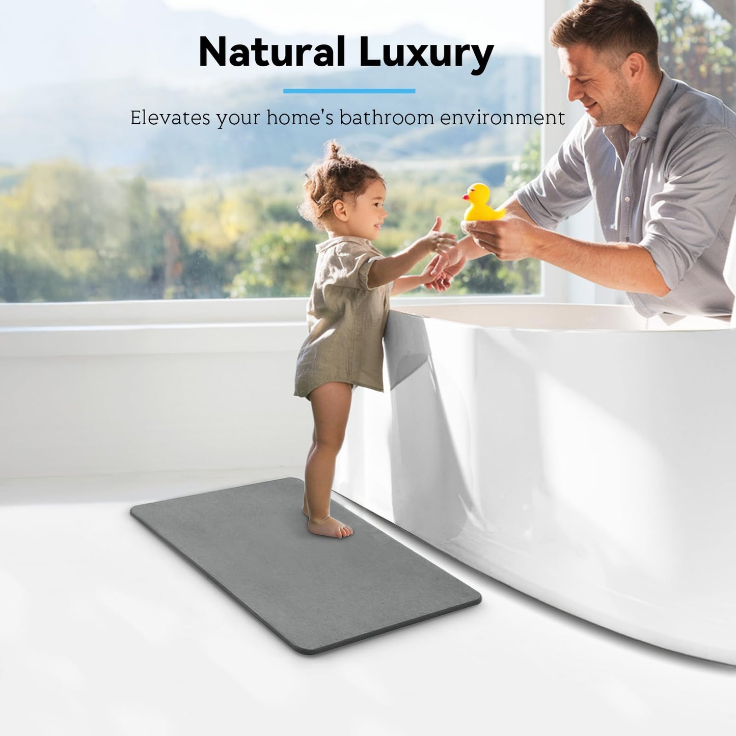 Realion Stone Bath Mat, Dries Quickly, Non-Slip Diatomaceous Earth Bath Mats for Bathroom, Super Absorbent Stone Shower Mat, Easy to Clean, 23.5" x 15.5" Dark Gray
