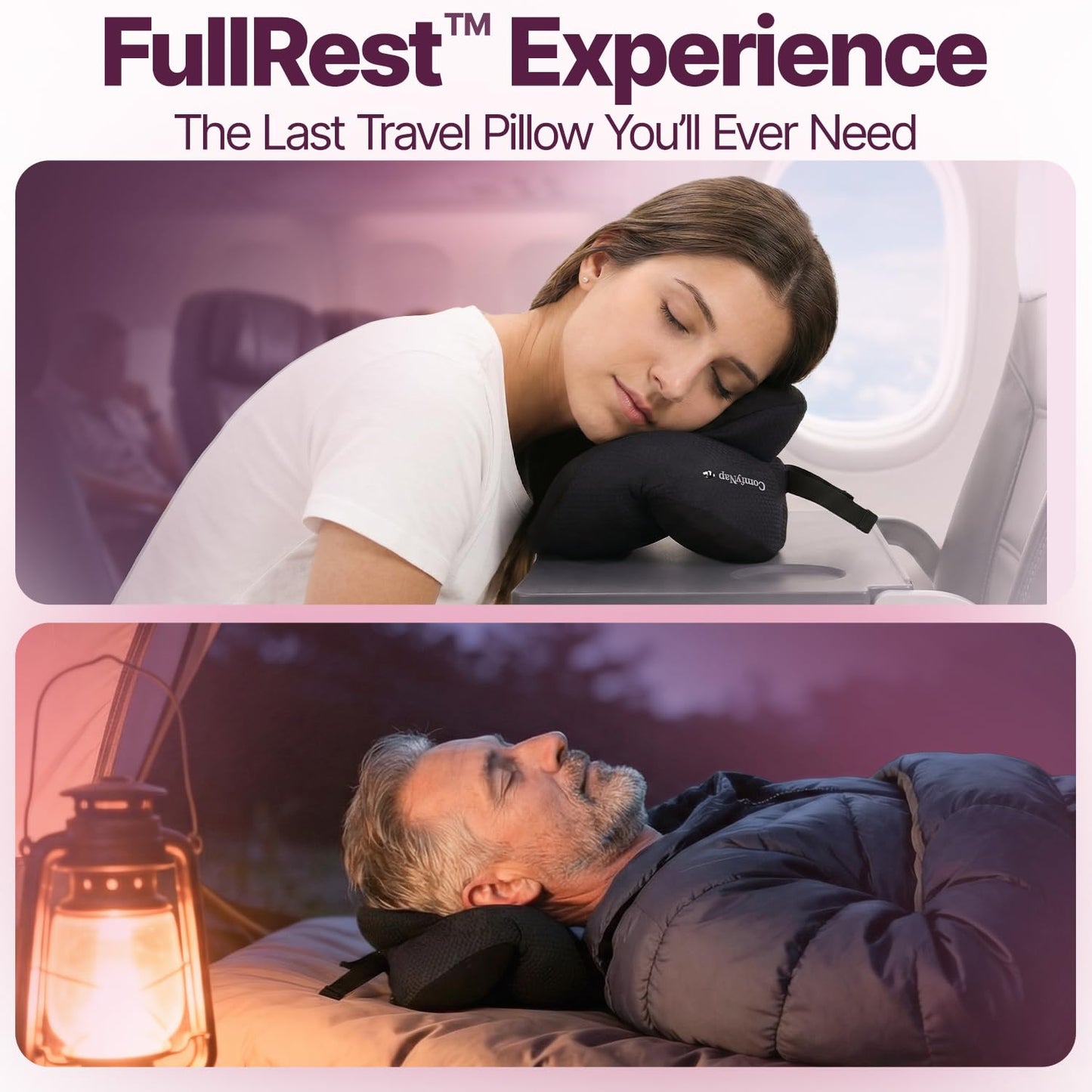 ComfyNap® Versatile Travel Neck Pillow for Airplane [Patented], 9 Positions in 3 Techniques, Plane Pillow with Pure Memory Foam, Travel Pillow with HeadRest Flight Sleep, Travel Essential - Mercury