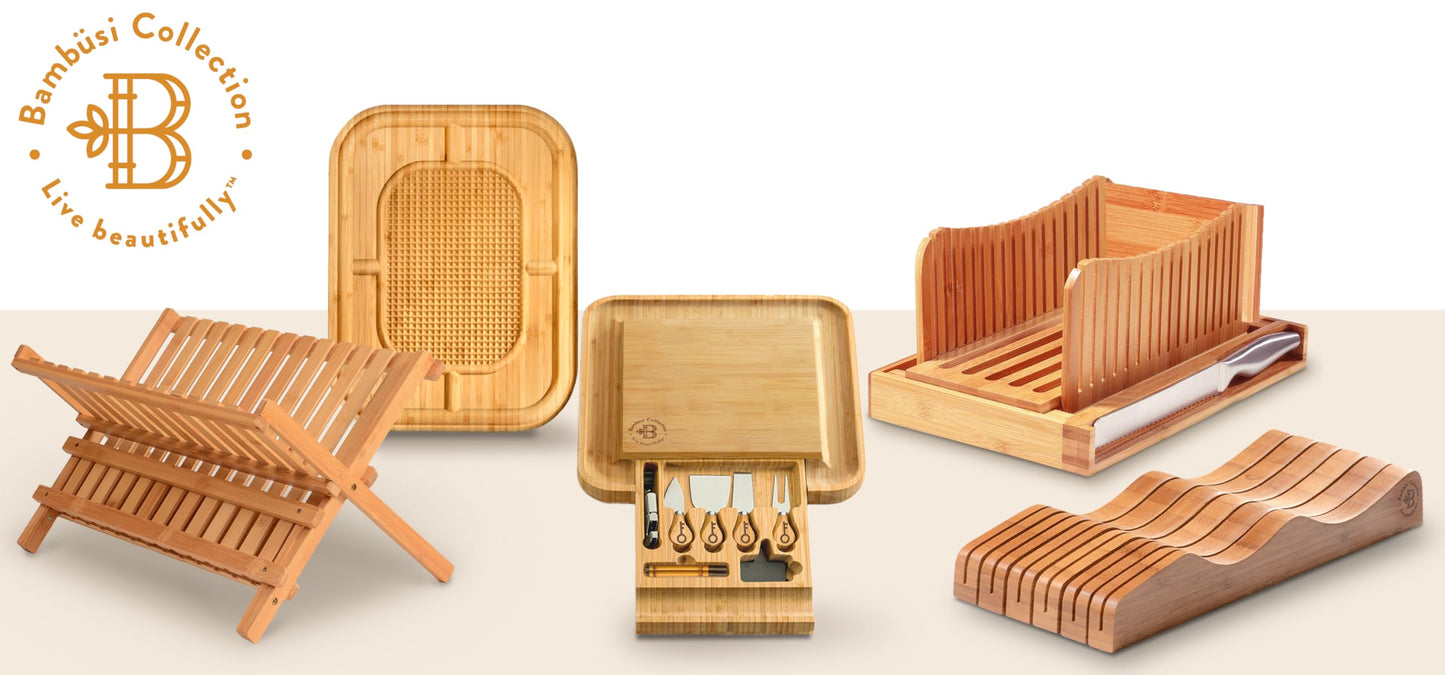 Bambüsi Dish Drying Rack - Collapsible Bamboo 2 Tier Foldable Wooden Dish Drainer for Countertop, Plates Cups Bowls Utensils - Eco Friendly Folding Bamboo Dish Rack for Kitchen Apartment RV Home Small