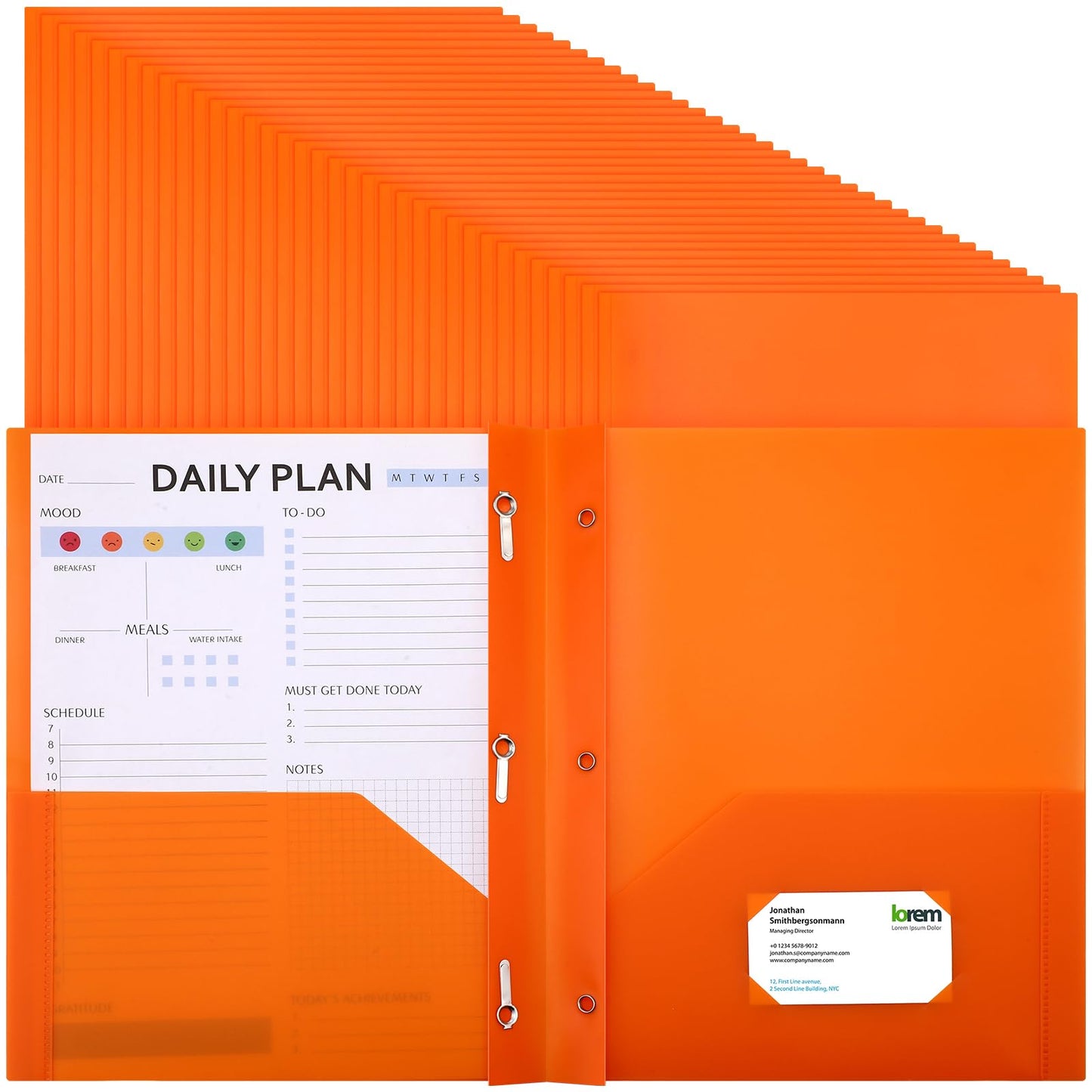 Patelai 48 Pcs Plastic Folders with 2 Pockets and 3 Prongs Home Folders with Card Slot Letter Size Heavy Duty Report Covers for Back to School(Orange,Classic)