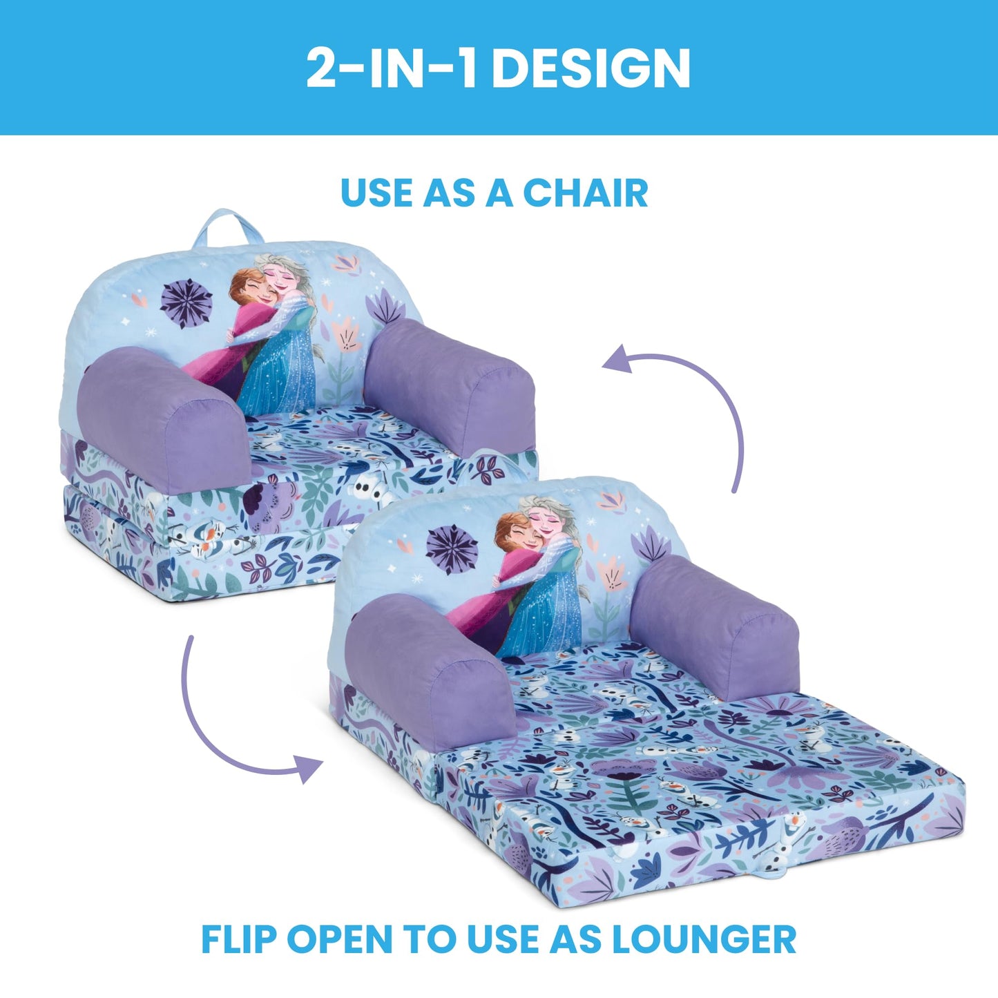 Delta Children - Disney Frozen Cozee Buddy Flip-Out Kids Chair, Purple