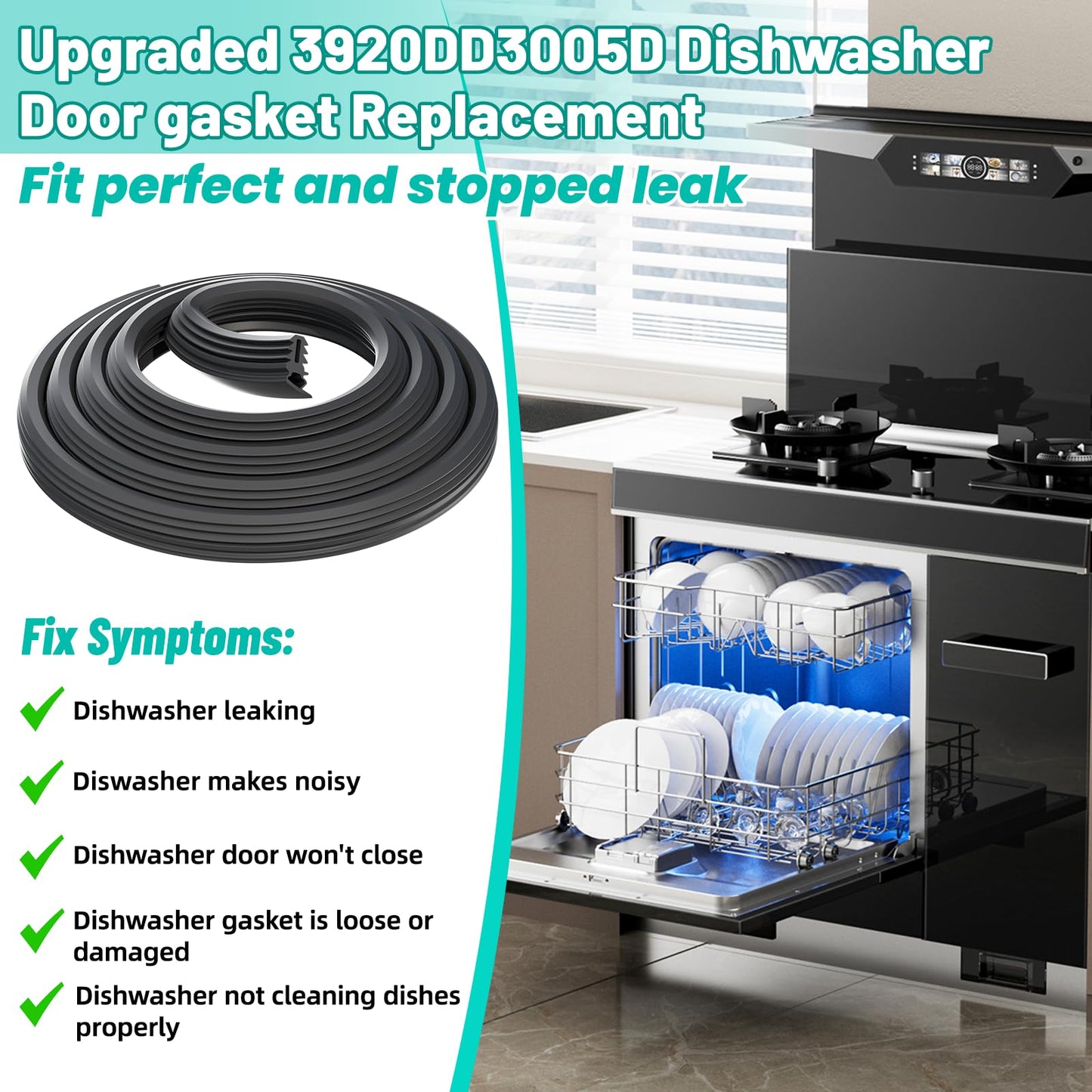 Upgraded 3920DD3005D Dishwasher Door Gasket Seal Replacement Compatible with LG Dishwasher Gasket Part Replaces 3920DD3005H, 4502909, AP6981193,for models LDF5545BD, LDP6797BD, LDT5678SS-Black