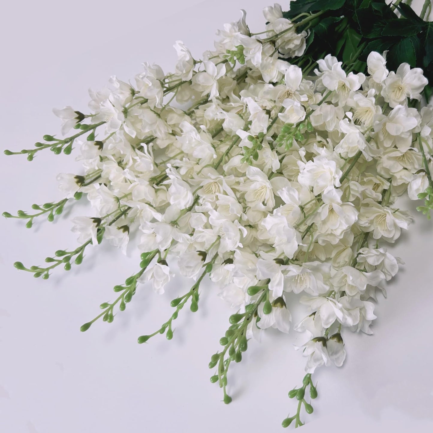 aunosit 8 pcs White Delphinium Artificial Flowers, 34.25''Artificial Snapdragon Flowers Tall Fake Flowers Silk Flowers Faux Delphinium Bulk for Tall Vase Home Wedding Garden Table Decor (White)