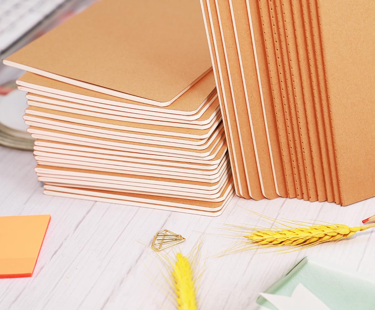 FAWTEEM 48 Pack A5 Lines Notebook Bulk Kraft Cover College Ruled, Lined Paper Travel Journals Composition Diary Subject Notebooks Planner, 60 Pages, 8.3”x 5.5”