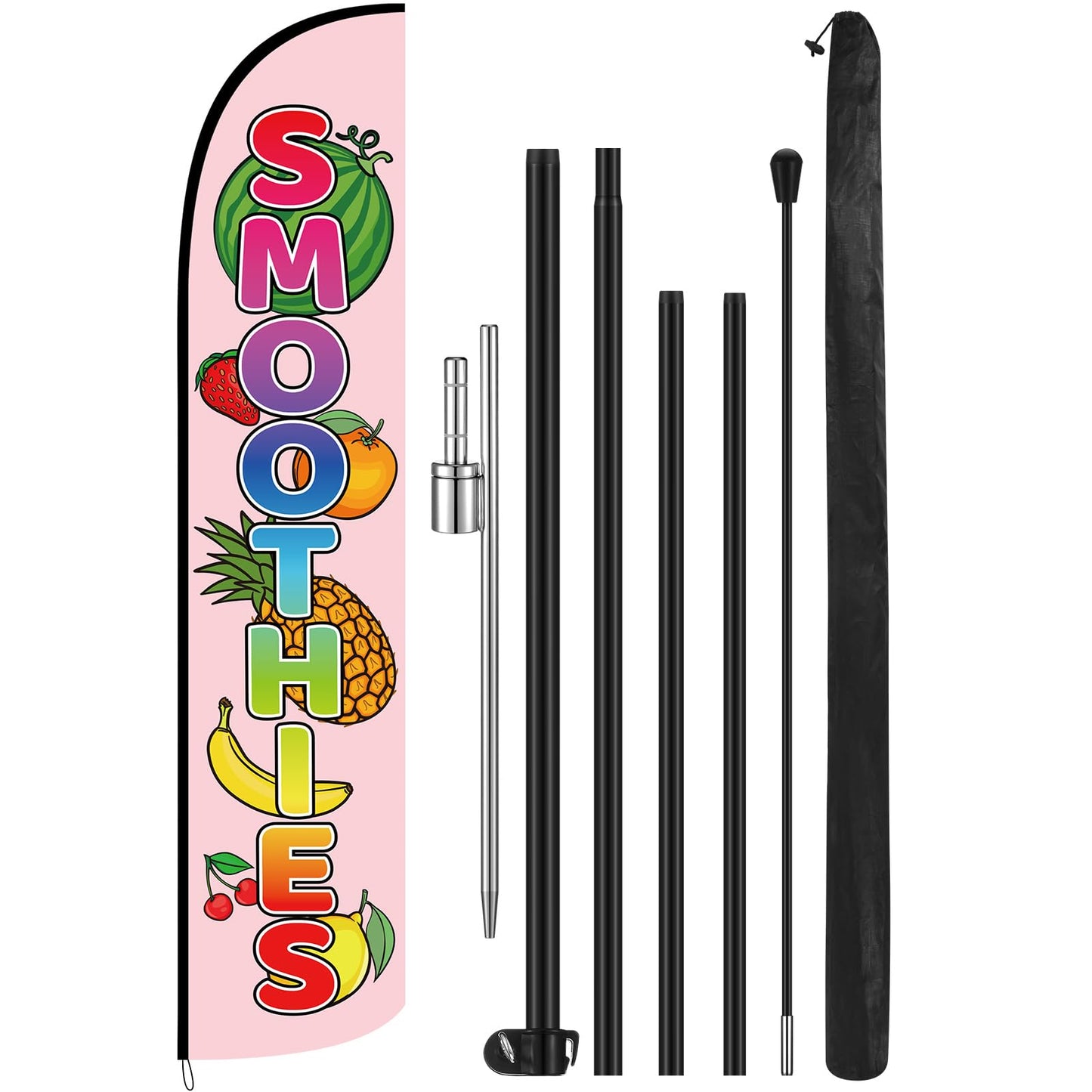 CrystalSylara Smoothies Feather Flag Set 2.5 x 12 ft Banner Swooper Flag with Flagpole for Storefronts Retailers Shops Food Trucks Events and Fairs